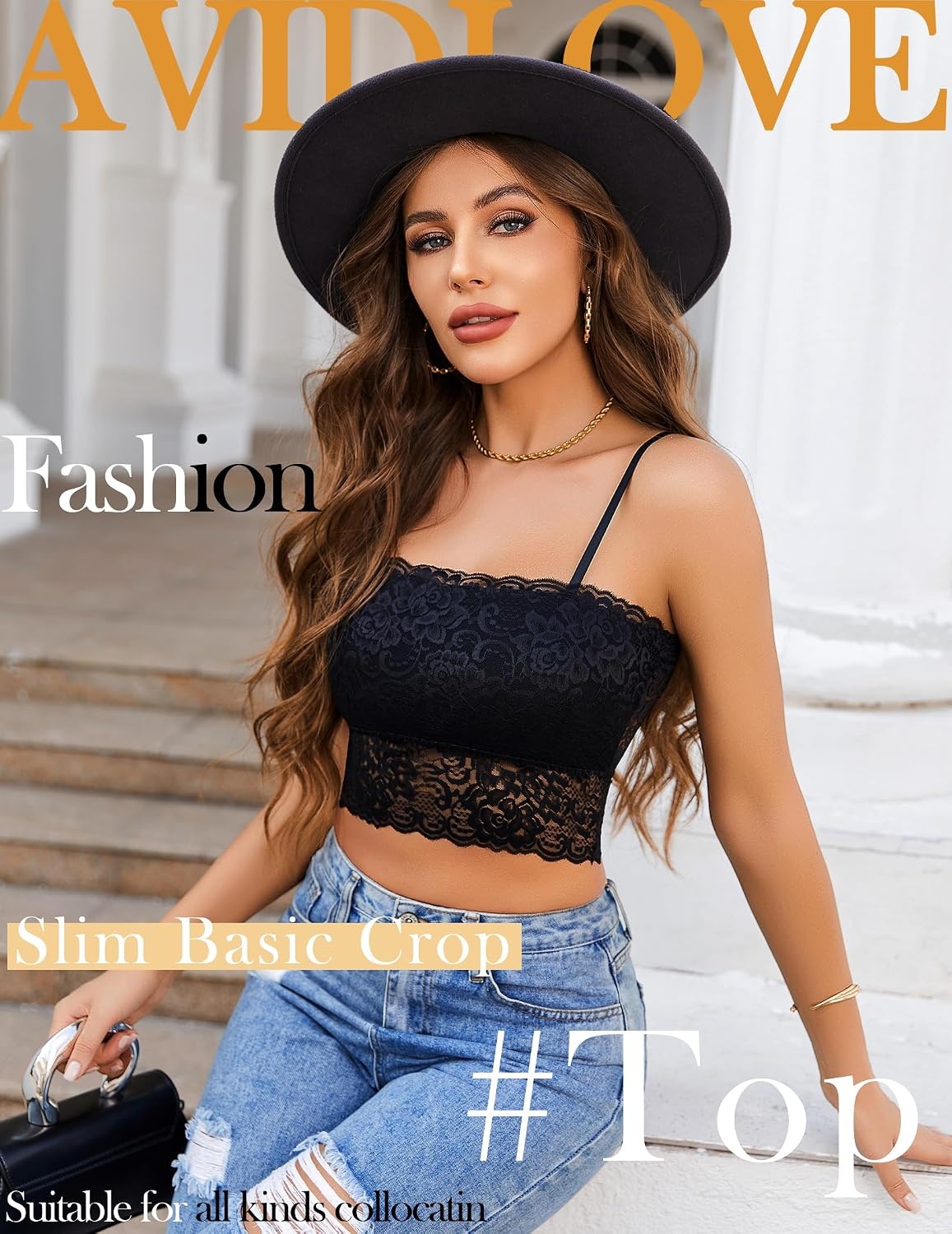 image:imageAvidlove Bralettes for Women Lace Spaghetti Strap Tank Top Tube Slim Basic Camisole1black