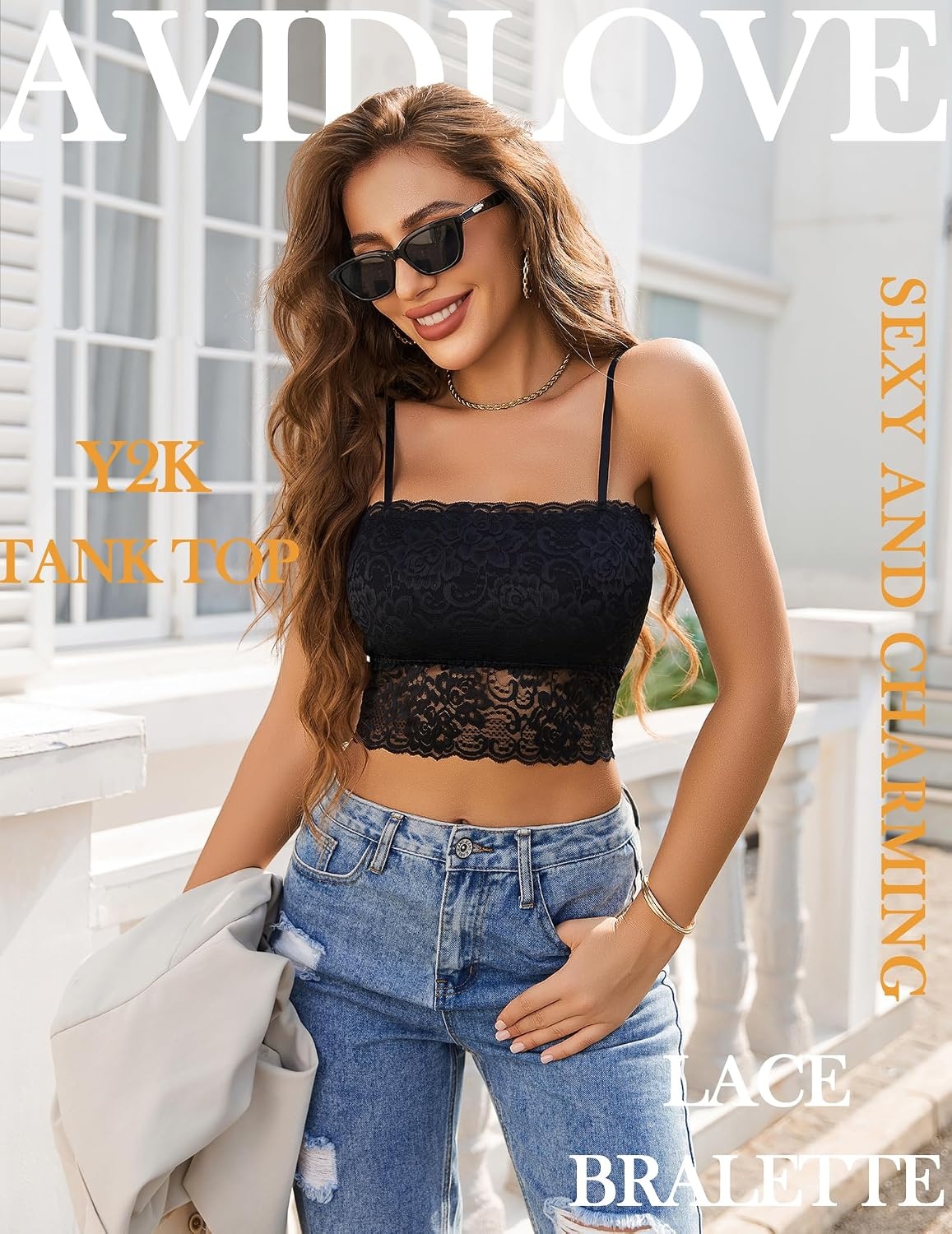 image:imageAvidlove Bralettes for Women Lace Spaghetti Strap Tank Top Tube Slim Basic Camisole1black