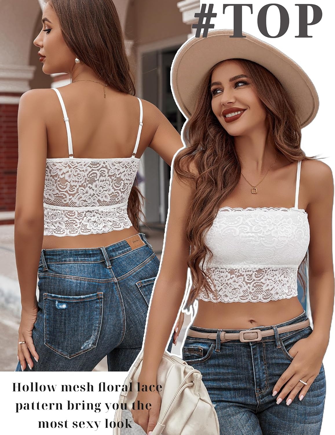 image:imageAvidlove Bralettes for Women Lace Spaghetti Strap Tank Top Tube Slim Basic Camisole1white