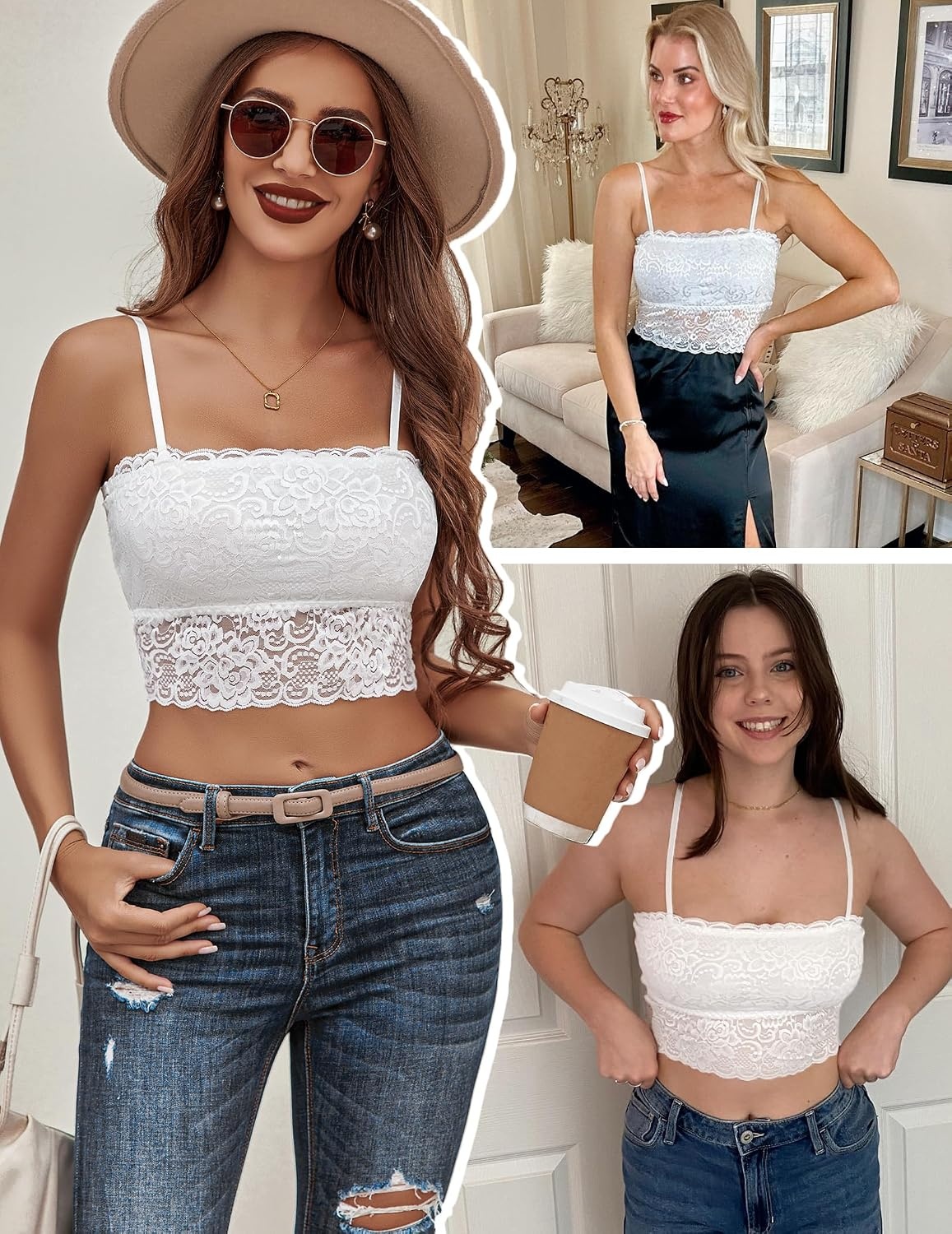image:imageAvidlove Bralettes for Women Lace Spaghetti Strap Tank Top Tube Slim Basic Camisole1white