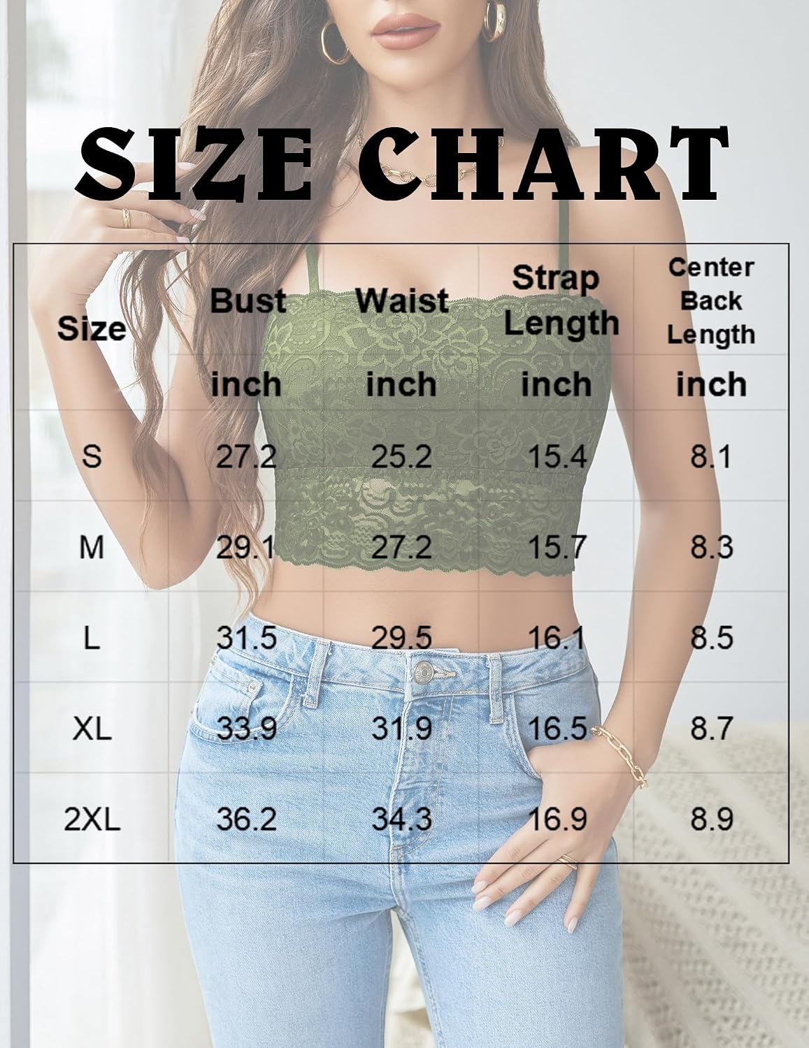 image:imageAvidlove Bralettes for Women Lace Spaghetti Strap Tank Top Tube Slim Basic CamisoleArmy Green