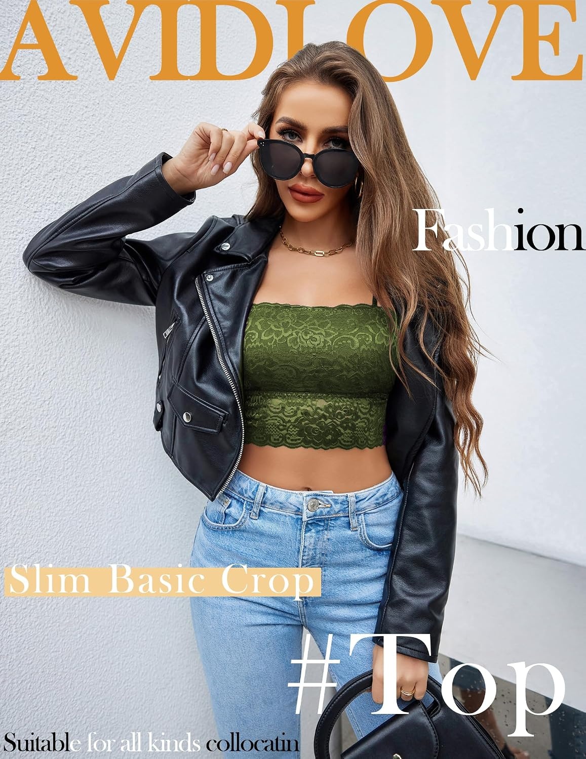 image:imageAvidlove Bralettes for Women Lace Spaghetti Strap Tank Top Tube Slim Basic CamisoleArmy Green