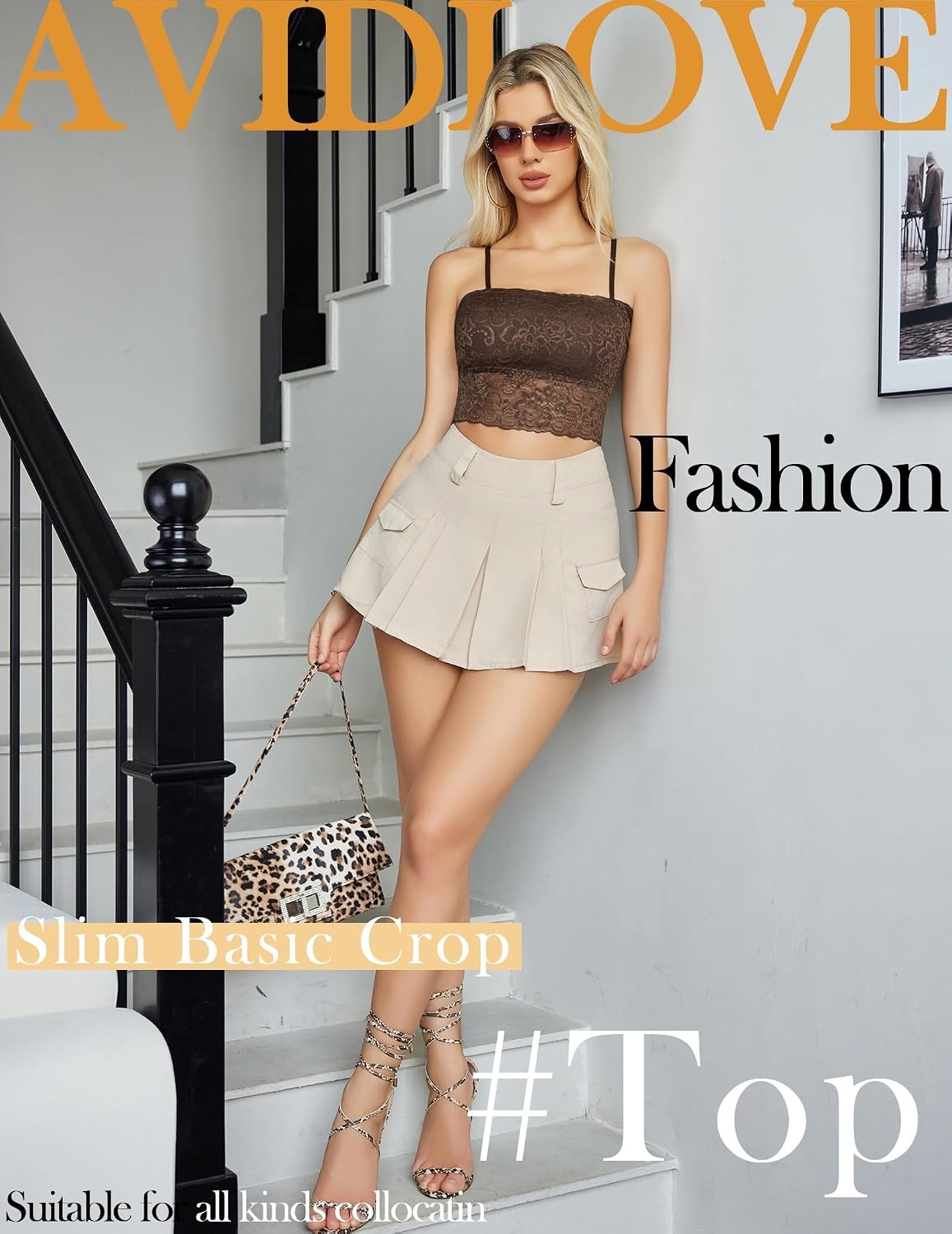 image:imageAvidlove Bralettes for Women Lace Spaghetti Strap Tank Top Tube Slim Basic CamisoleBrown