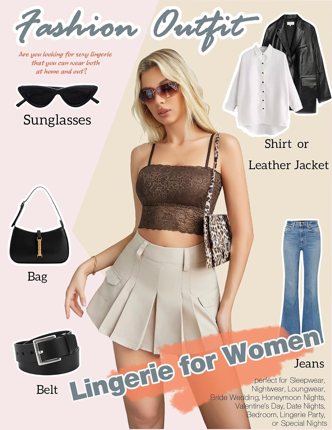 image:imageAvidlove Bralettes for Women Lace Spaghetti Strap Tank Top Tube Slim Basic CamisoleBrown