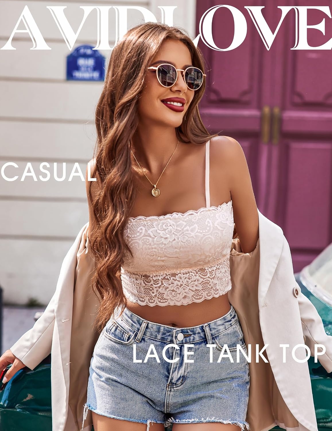 image:imageAvidlove Bralettes for Women Lace Spaghetti Strap Tank Top Tube Slim Basic CamisoleChampagne