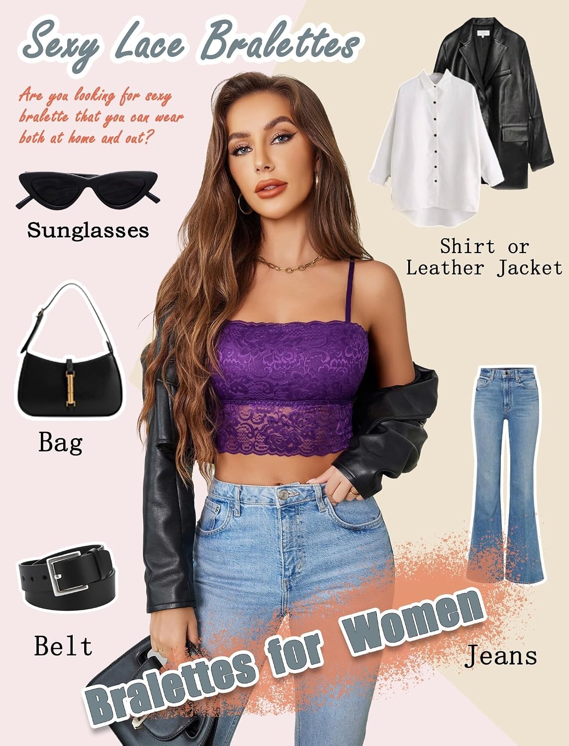 image:imageAvidlove Bralettes for Women Lace Spaghetti Strap Tank Top Tube Slim Basic CamisoleDark Purple