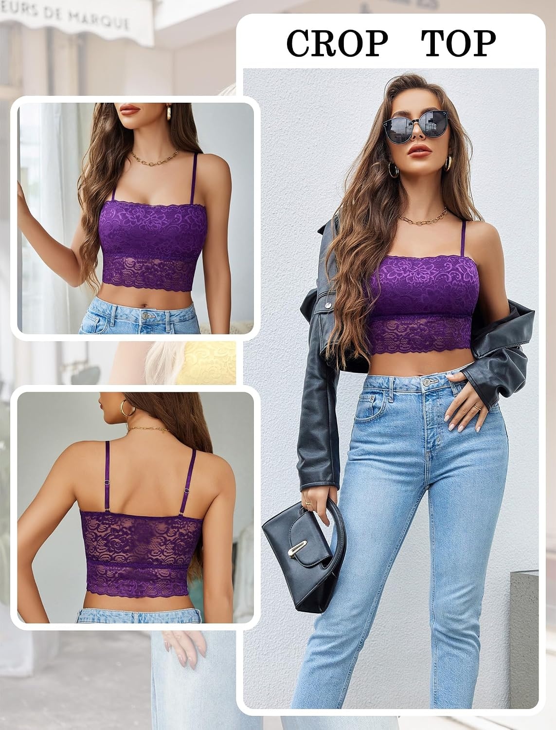 image:imageAvidlove Bralettes for Women Lace Spaghetti Strap Tank Top Tube Slim Basic CamisoleDark Purple
