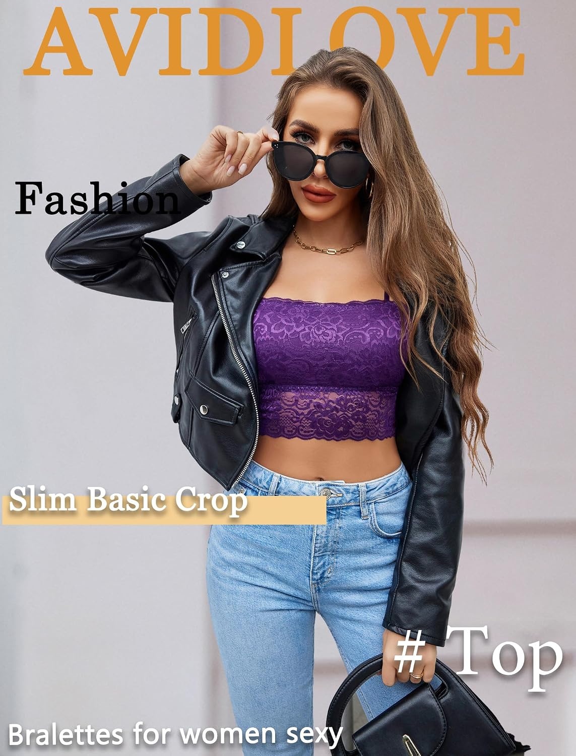 image:imageAvidlove Bralettes for Women Lace Spaghetti Strap Tank Top Tube Slim Basic CamisoleDark Purple