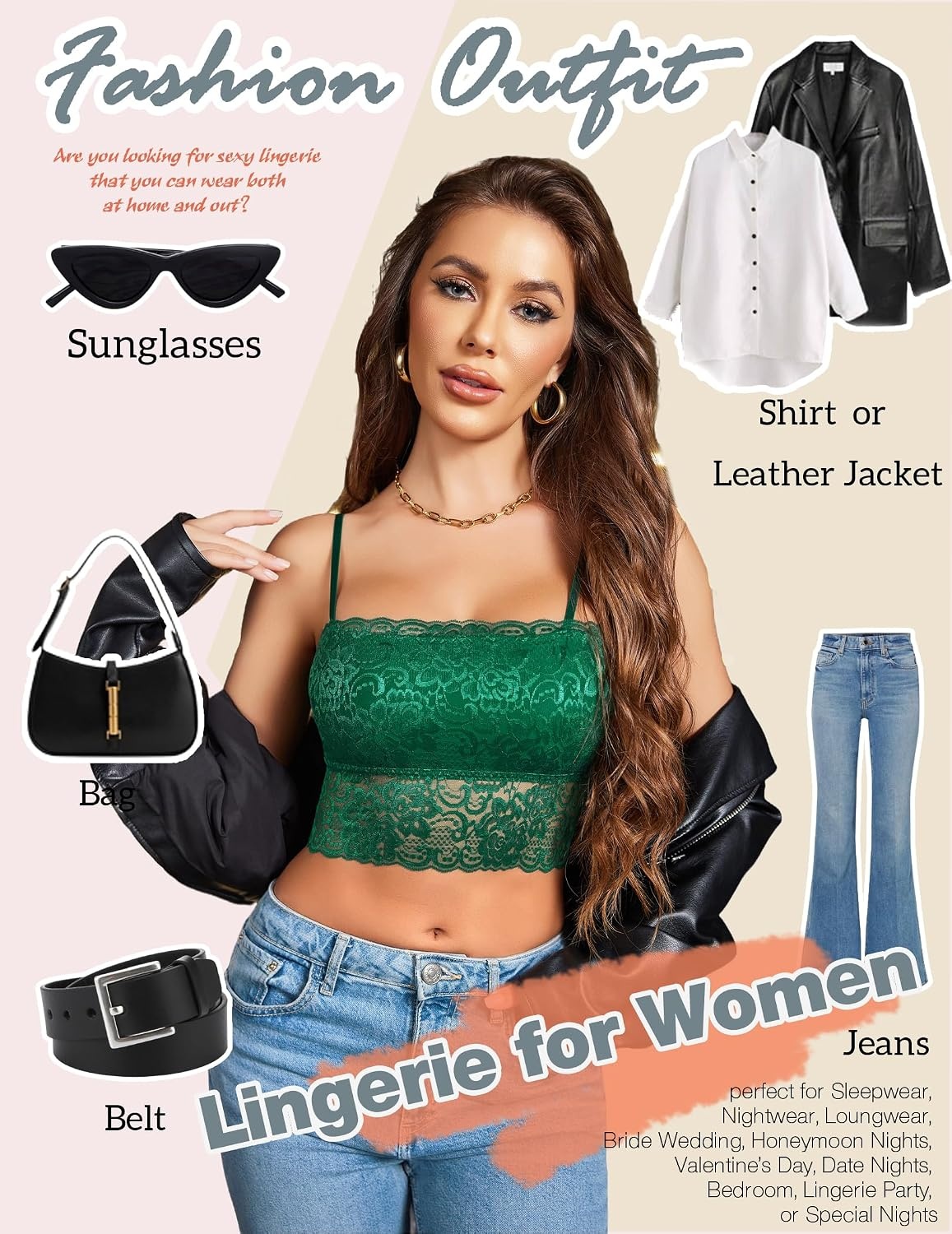 image:imageAvidlove Bralettes for Women Lace Spaghetti Strap Tank Top Tube Slim Basic CamisoleGreen