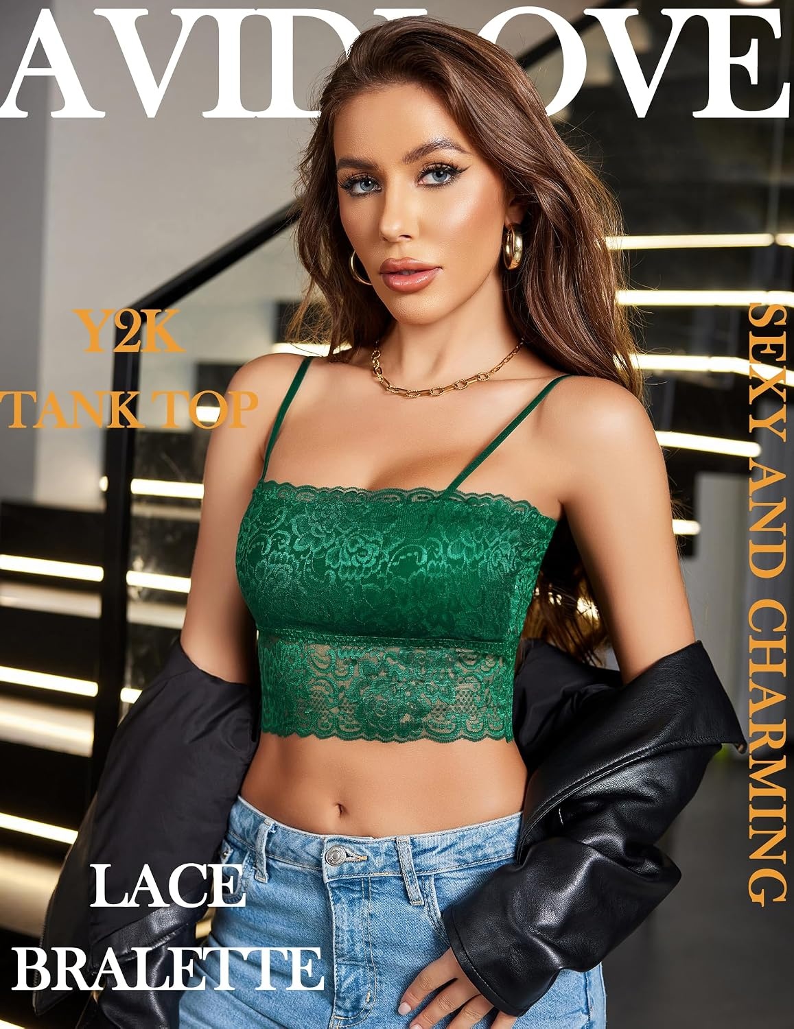 image:imageAvidlove Bralettes for Women Lace Spaghetti Strap Tank Top Tube Slim Basic CamisoleGreen