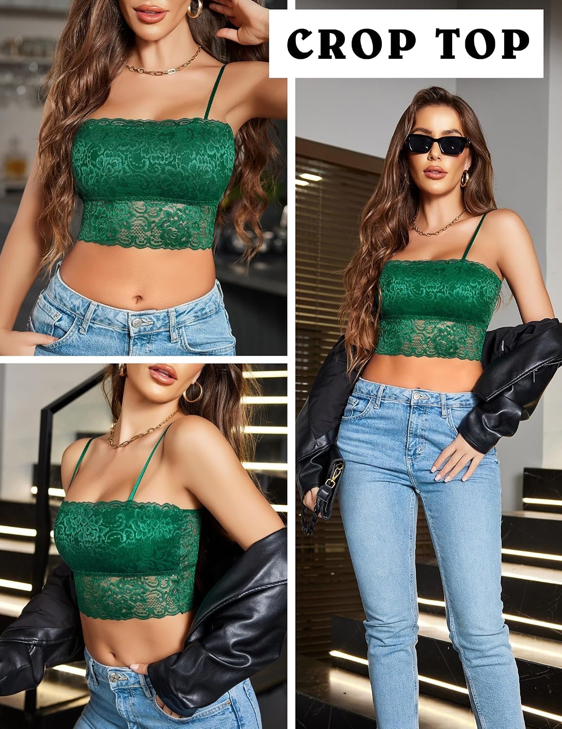 image:imageAvidlove Bralettes for Women Lace Spaghetti Strap Tank Top Tube Slim Basic CamisoleGreen