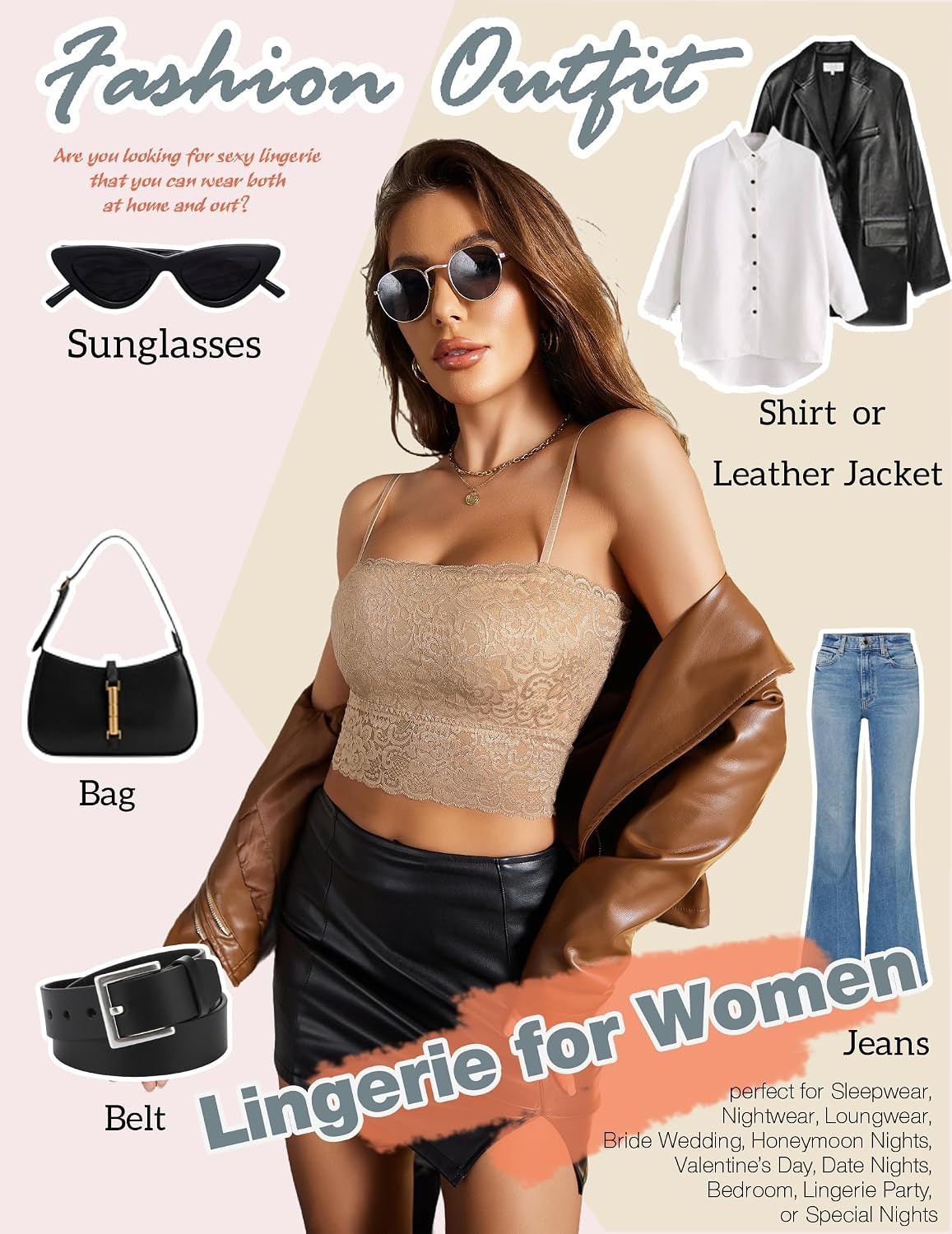 image:imageAvidlove Bralettes for Women Lace Spaghetti Strap Tank Top Tube Slim Basic CamisoleKhaki