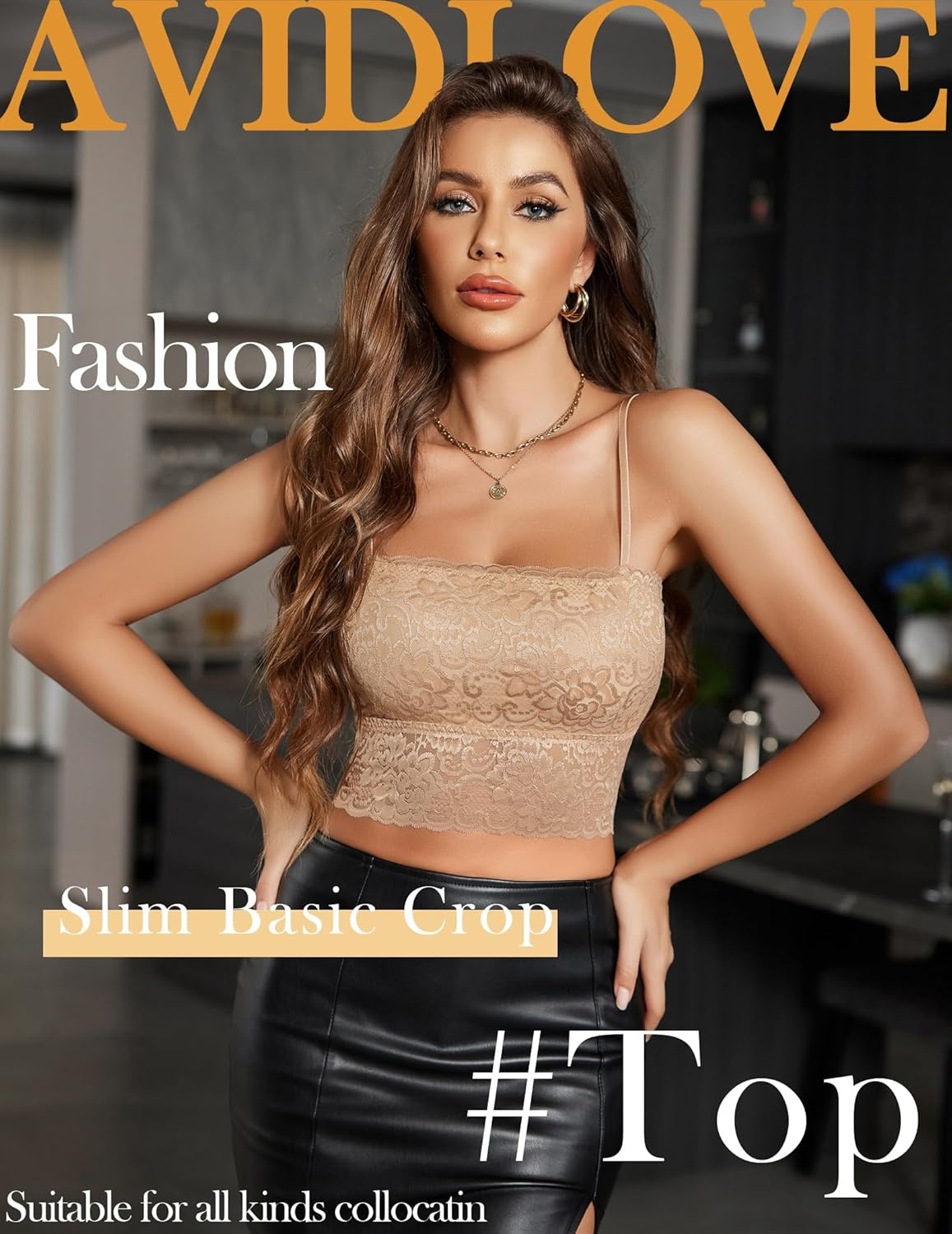 image:imageAvidlove Bralettes for Women Lace Spaghetti Strap Tank Top Tube Slim Basic CamisoleKhaki
