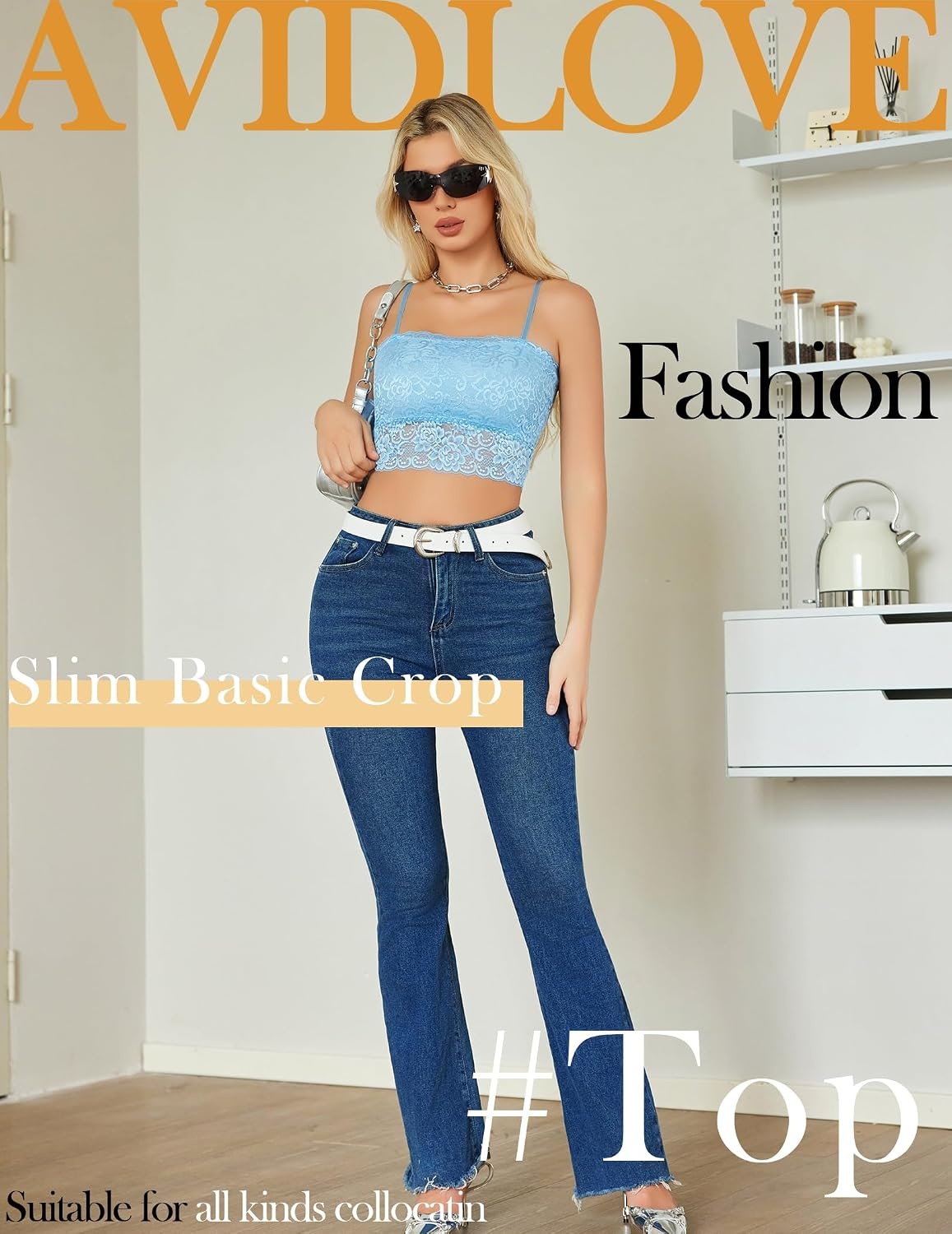 image:imageAvidlove Bralettes for Women Lace Spaghetti Strap Tank Top Tube Slim Basic CamisoleLight Blue