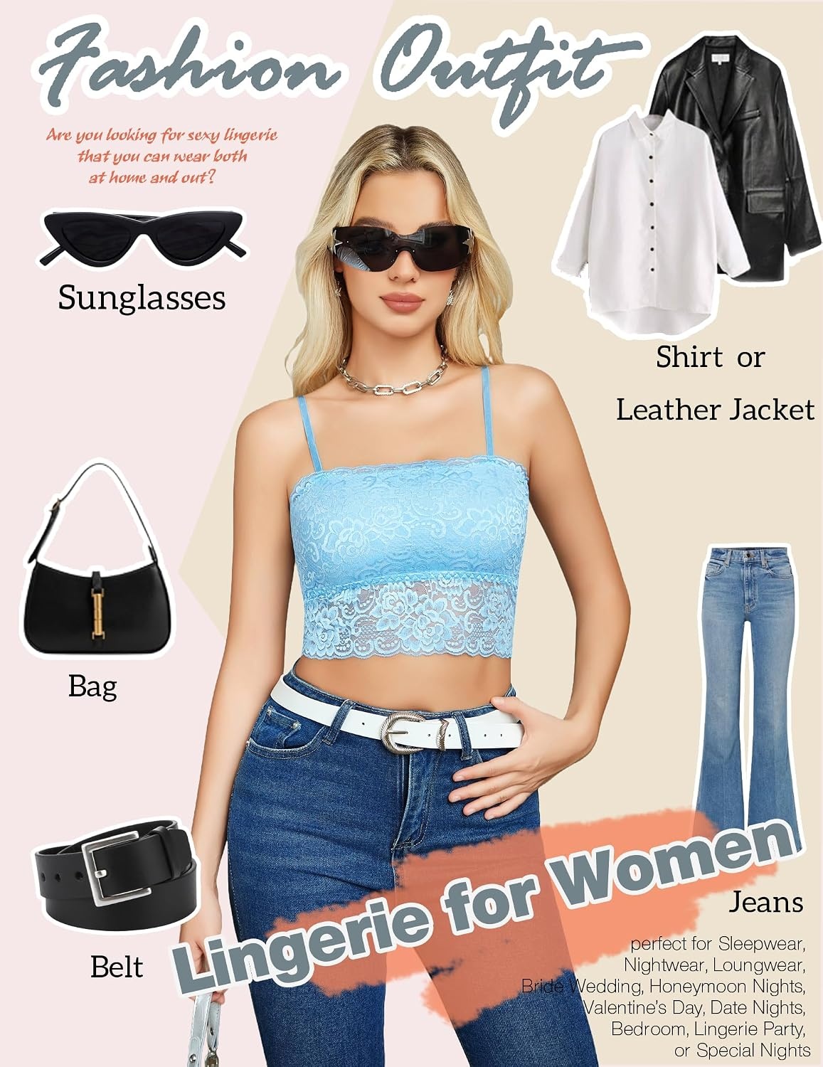 image:imageAvidlove Bralettes for Women Lace Spaghetti Strap Tank Top Tube Slim Basic CamisoleLight Blue
