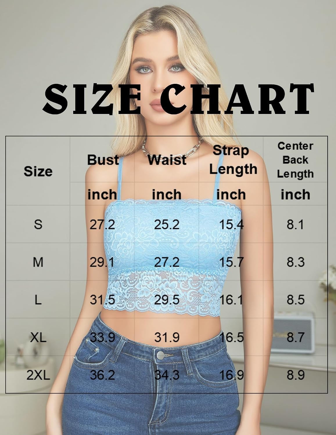 image:imageAvidlove Bralettes for Women Lace Spaghetti Strap Tank Top Tube Slim Basic CamisoleLight Blue