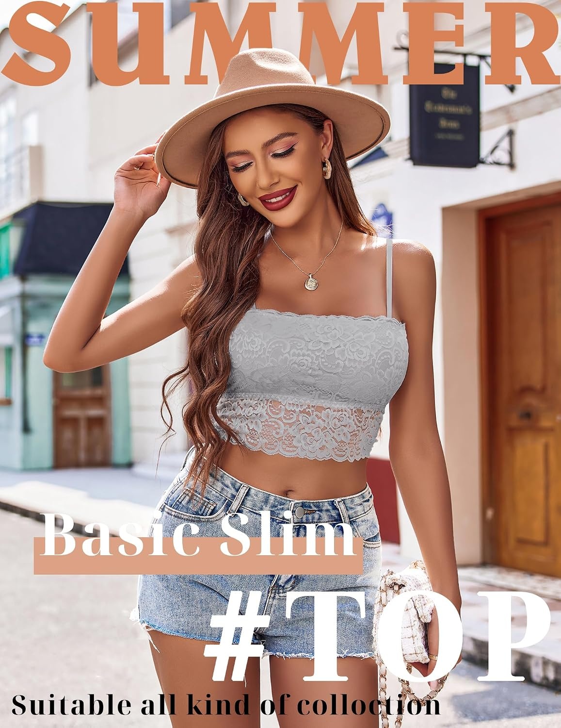 image:imageAvidlove Bralettes for Women Lace Spaghetti Strap Tank Top Tube Slim Basic CamisoleLight Gray