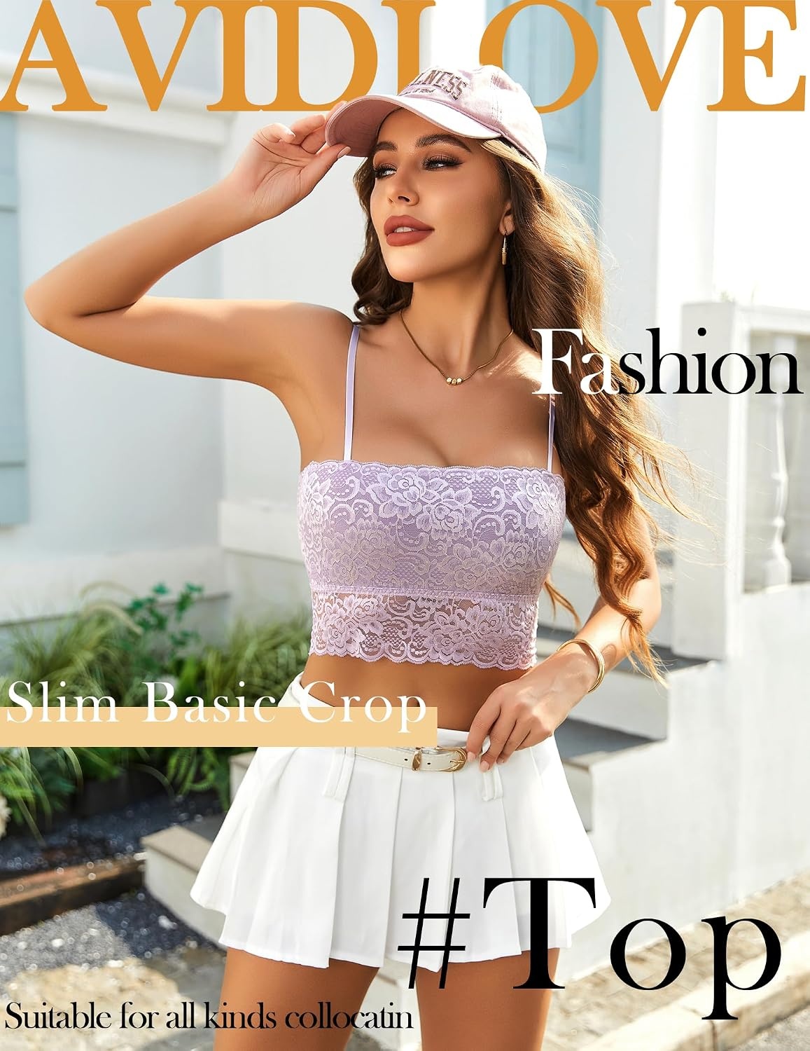 image:imageAvidlove Bralettes for Women Lace Spaghetti Strap Tank Top Tube Slim Basic CamisoleLight Purple