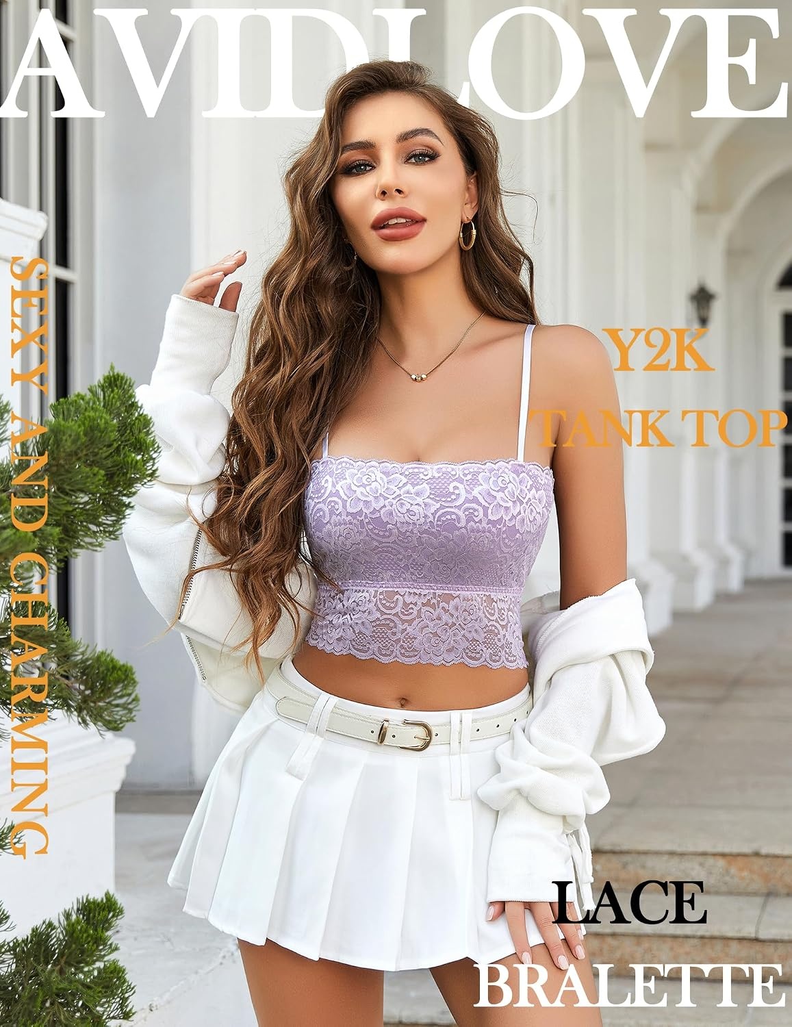 image:imageAvidlove Bralettes for Women Lace Spaghetti Strap Tank Top Tube Slim Basic CamisoleLight Purple