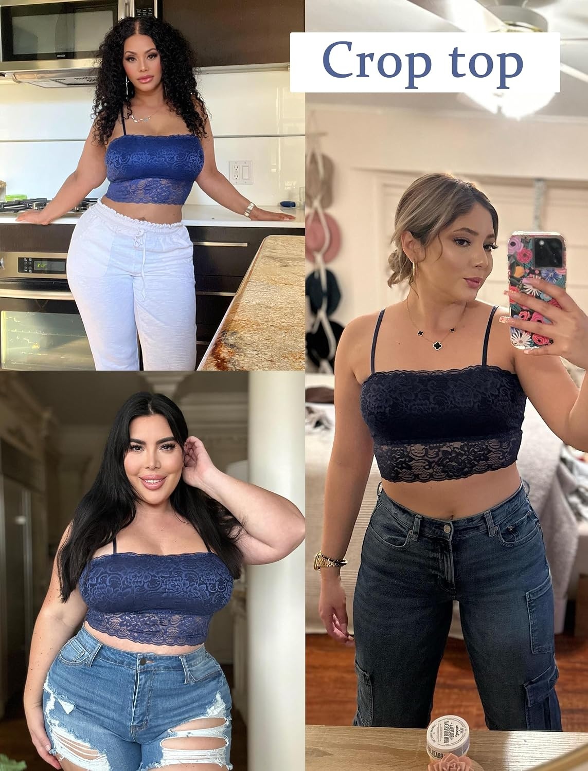 image:imageAvidlove Bralettes for Women Lace Spaghetti Strap Tank Top Tube Slim Basic CamisoleNavy Blue