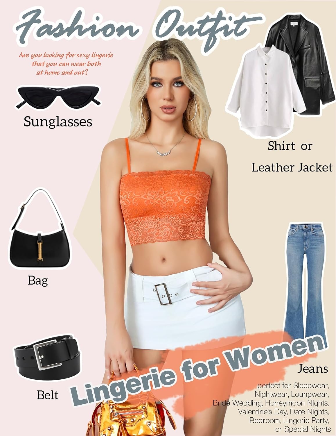 image:imageAvidlove Bralettes for Women Lace Spaghetti Strap Tank Top Tube Slim Basic CamisoleOrange