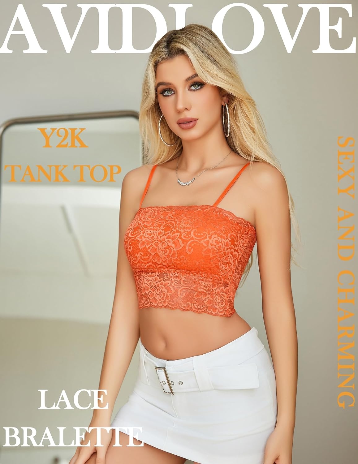 image:imageAvidlove Bralettes for Women Lace Spaghetti Strap Tank Top Tube Slim Basic CamisoleOrange