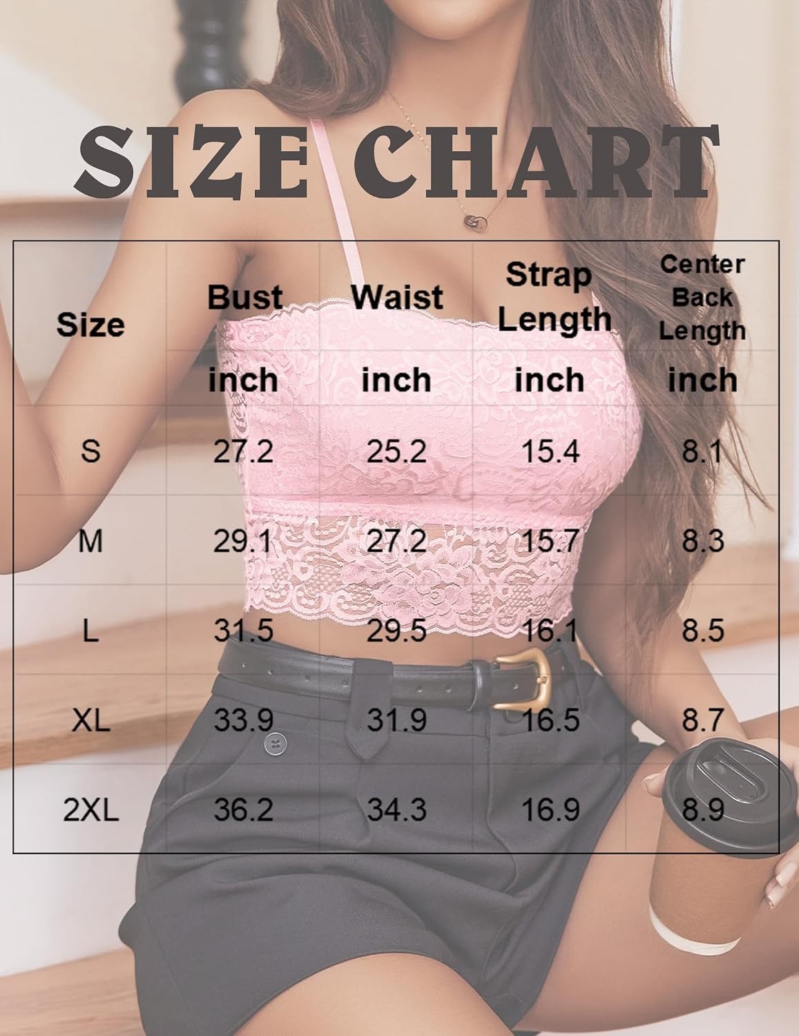 image:imageAvidlove Bralettes for Women Lace Spaghetti Strap Tank Top Tube Slim Basic CamisolePink