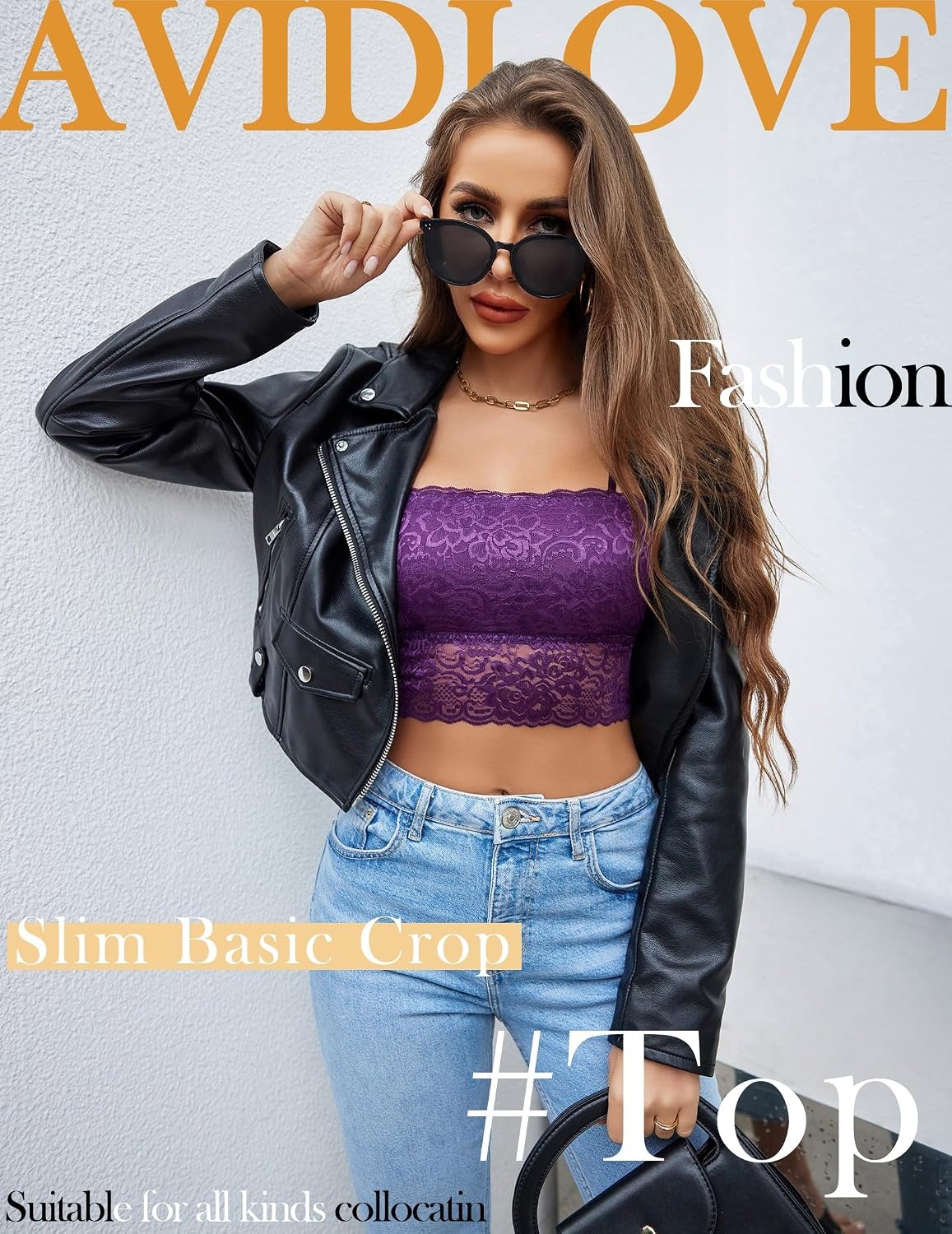 image:imageAvidlove Bralettes for Women Lace Spaghetti Strap Tank Top Tube Slim Basic CamisolePurple
