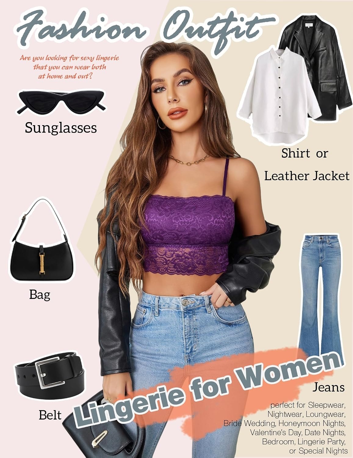 image:imageAvidlove Bralettes for Women Lace Spaghetti Strap Tank Top Tube Slim Basic CamisolePurple