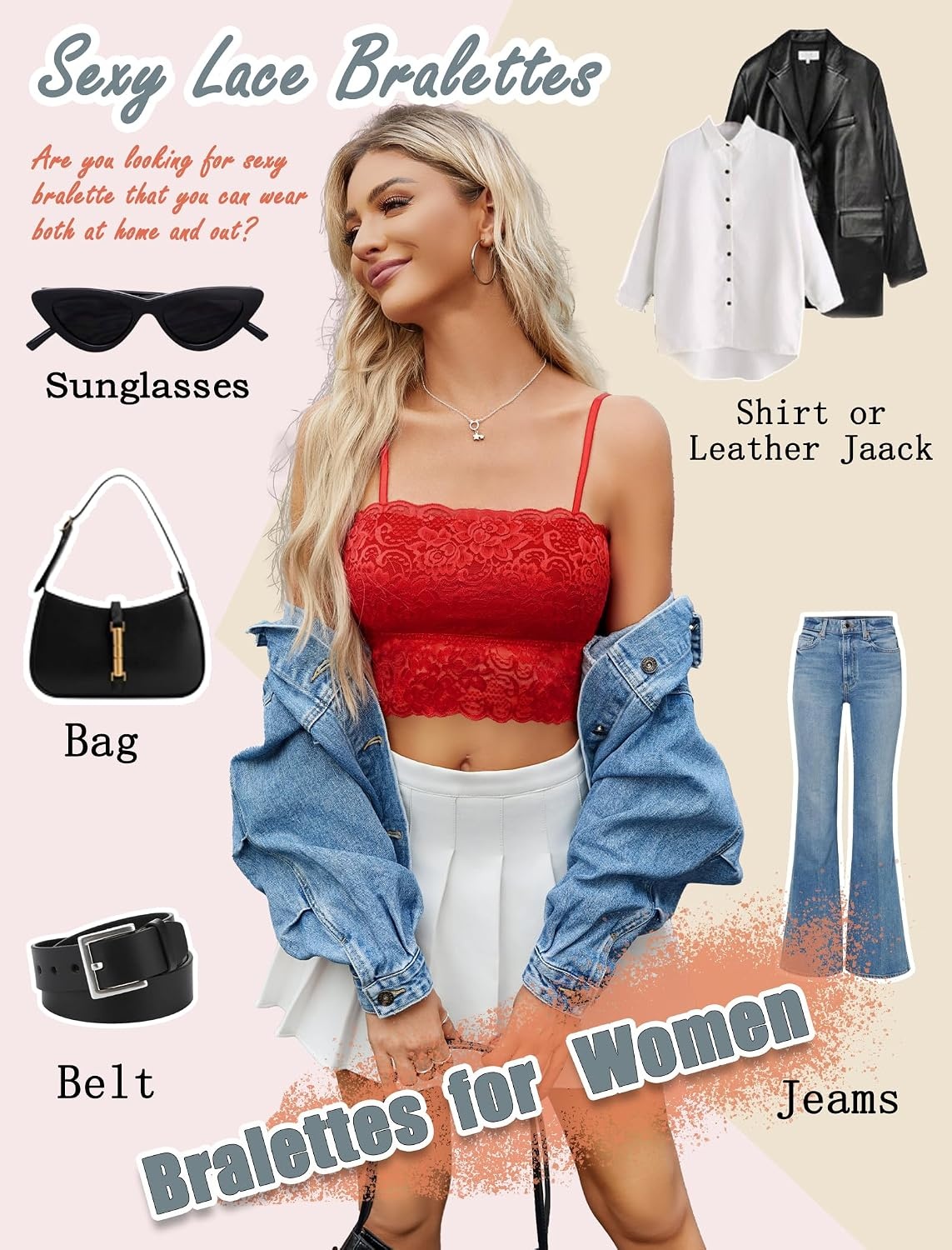 image:imageAvidlove Bralettes for Women Lace Spaghetti Strap Tank Top Tube Slim Basic CamisoleRed