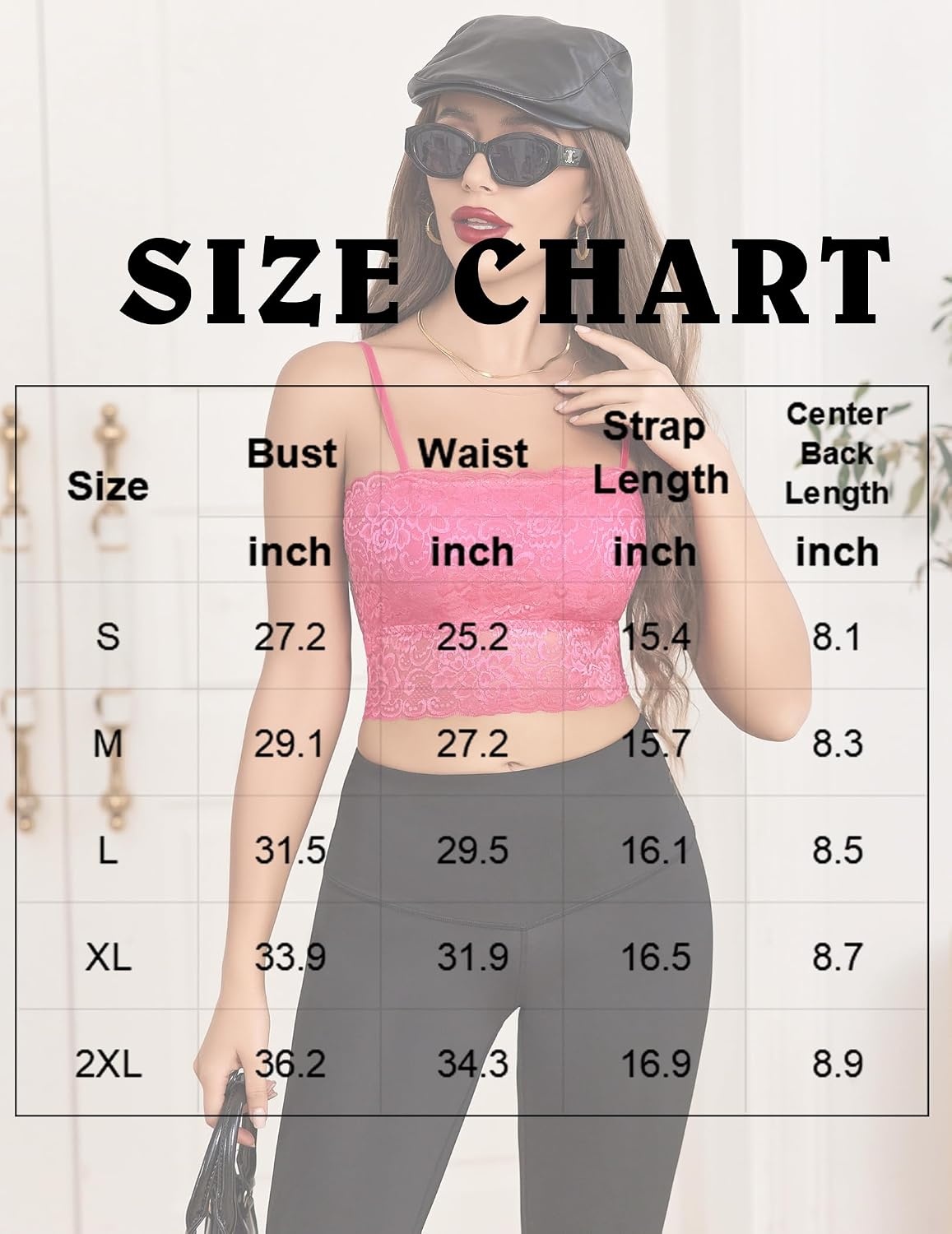 image:imageAvidlove Bralettes for Women Lace Spaghetti Strap Tank Top Tube Slim Basic CamisoleRose Red
