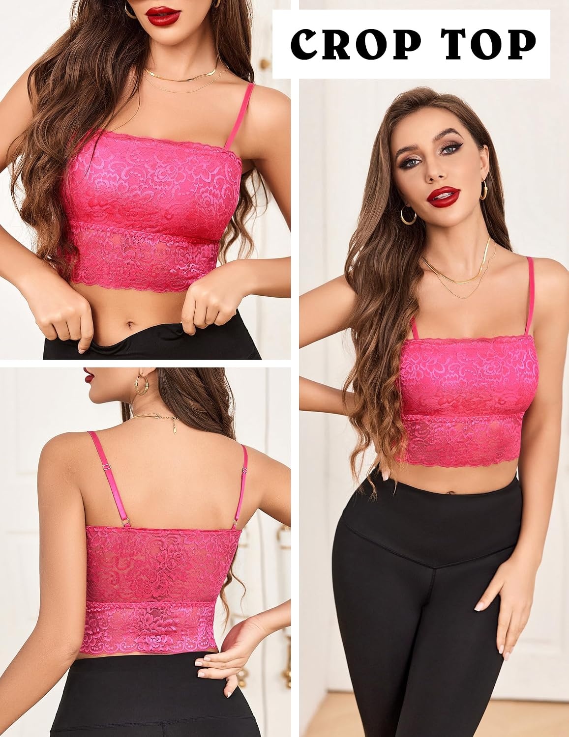 image:imageAvidlove Bralettes for Women Lace Spaghetti Strap Tank Top Tube Slim Basic CamisoleRose Red