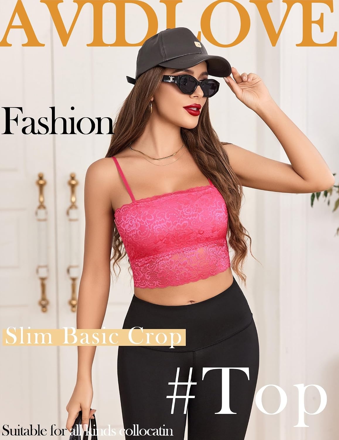 image:imageAvidlove Bralettes for Women Lace Spaghetti Strap Tank Top Tube Slim Basic CamisoleRose Red