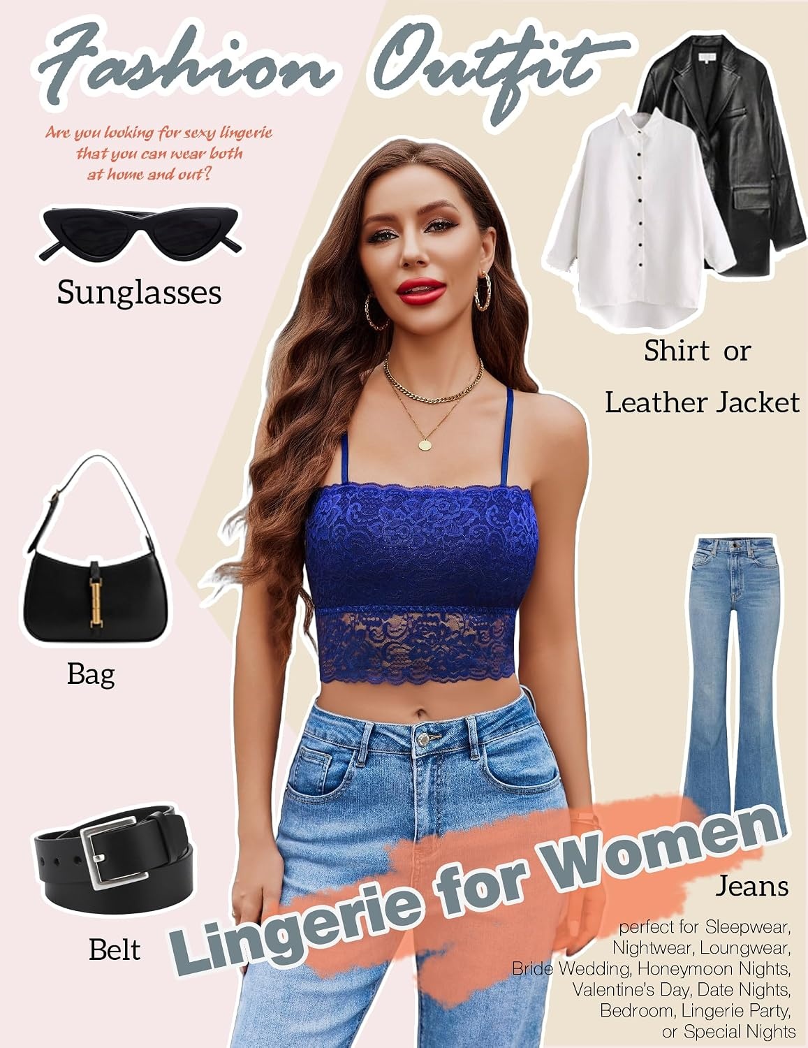 image:imageAvidlove Bralettes for Women Lace Spaghetti Strap Tank Top Tube Slim Basic CamisoleRoyal Blue