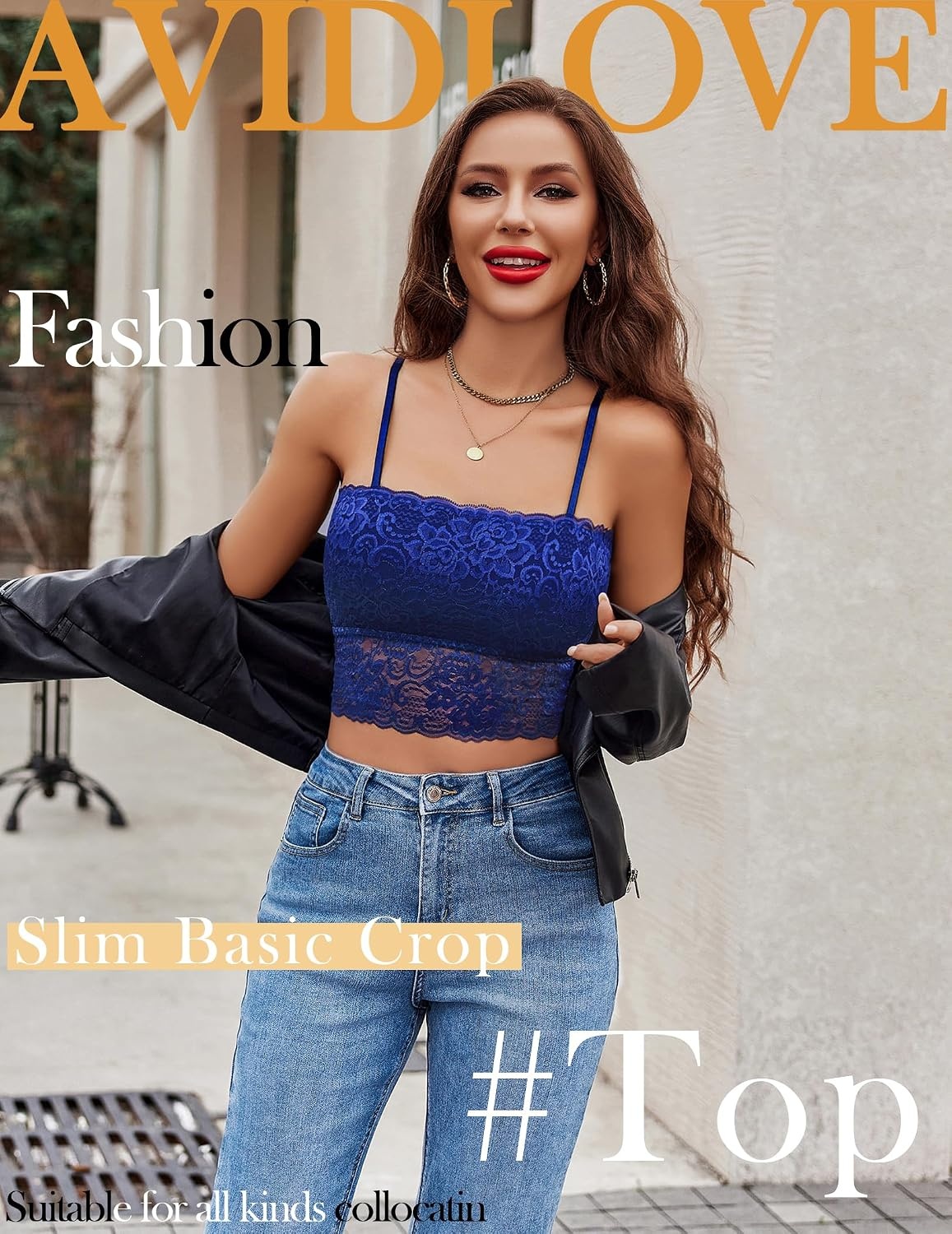 image:imageAvidlove Bralettes for Women Lace Spaghetti Strap Tank Top Tube Slim Basic CamisoleRoyal Blue