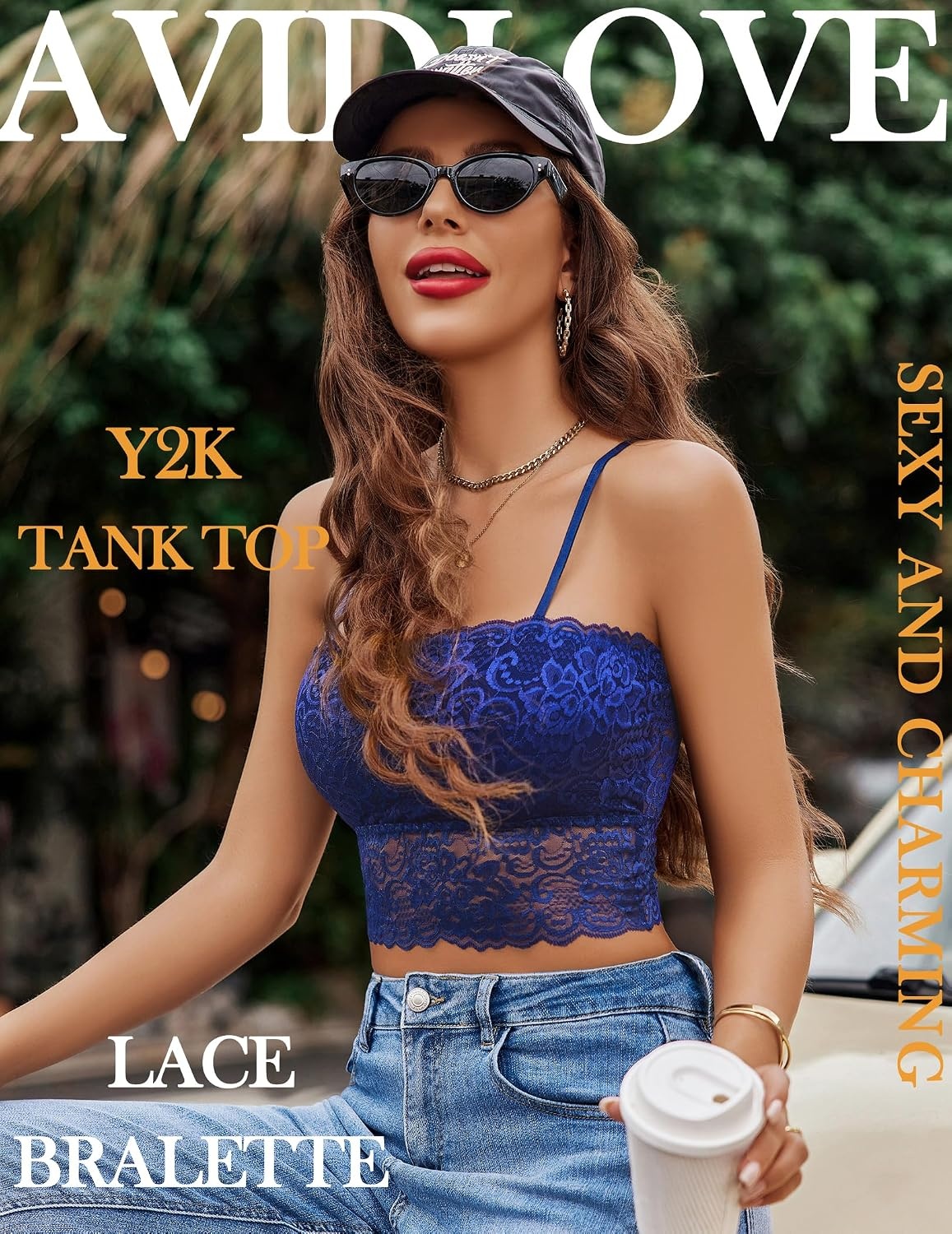image:imageAvidlove Bralettes for Women Lace Spaghetti Strap Tank Top Tube Slim Basic CamisoleRoyal Blue