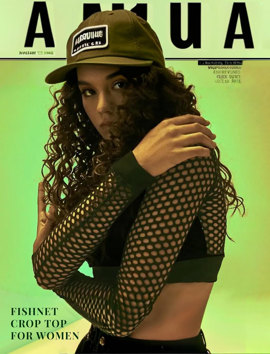 image:imageAvidlove Fishnet Top Women Mesh Long Sleeve Crop Blouse See Through Shirt Rave Goth XS3XLArmy Green