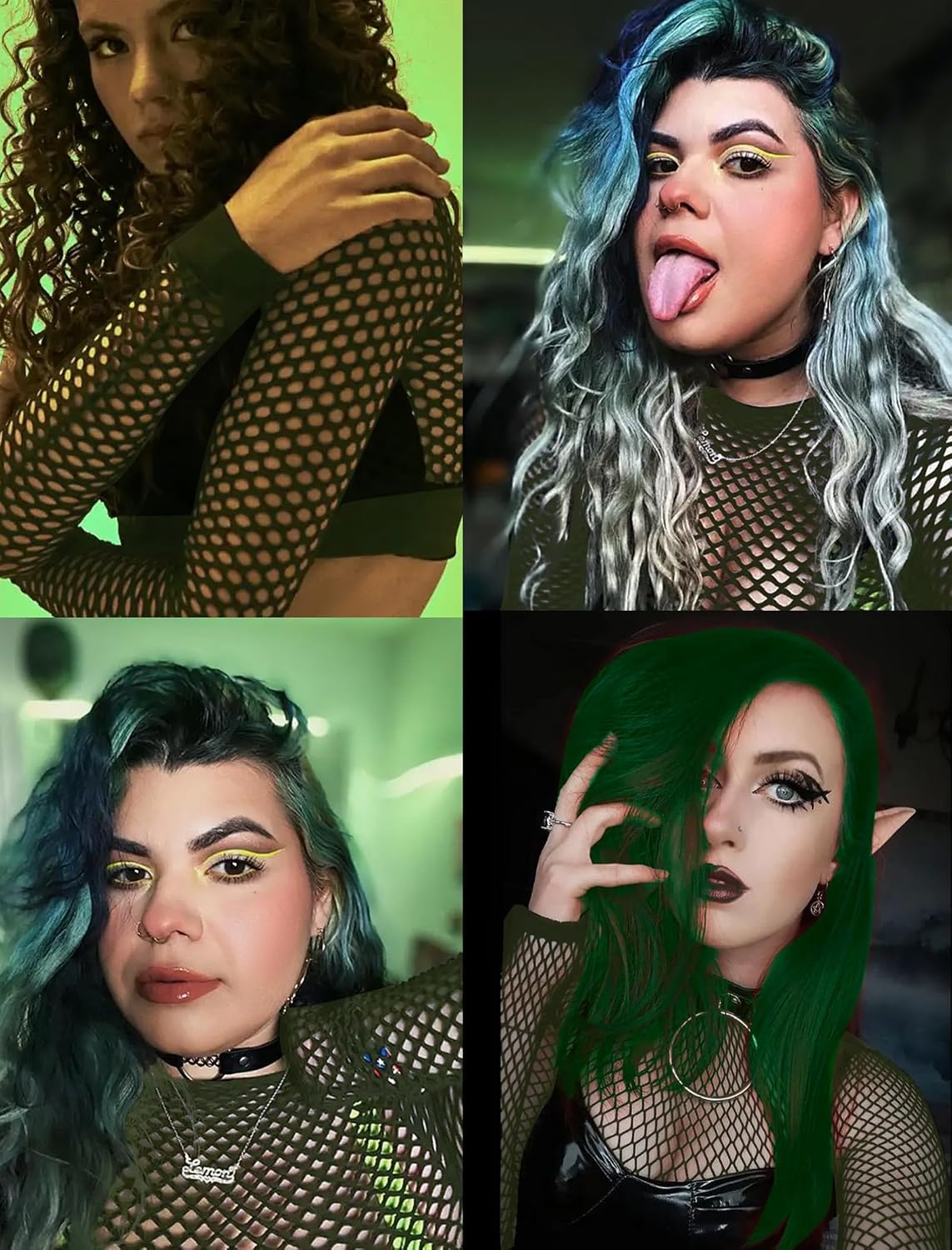 image:imageAvidlove Fishnet Top Women Mesh Long Sleeve Crop Blouse See Through Shirt Rave Goth XS3XLArmy Green