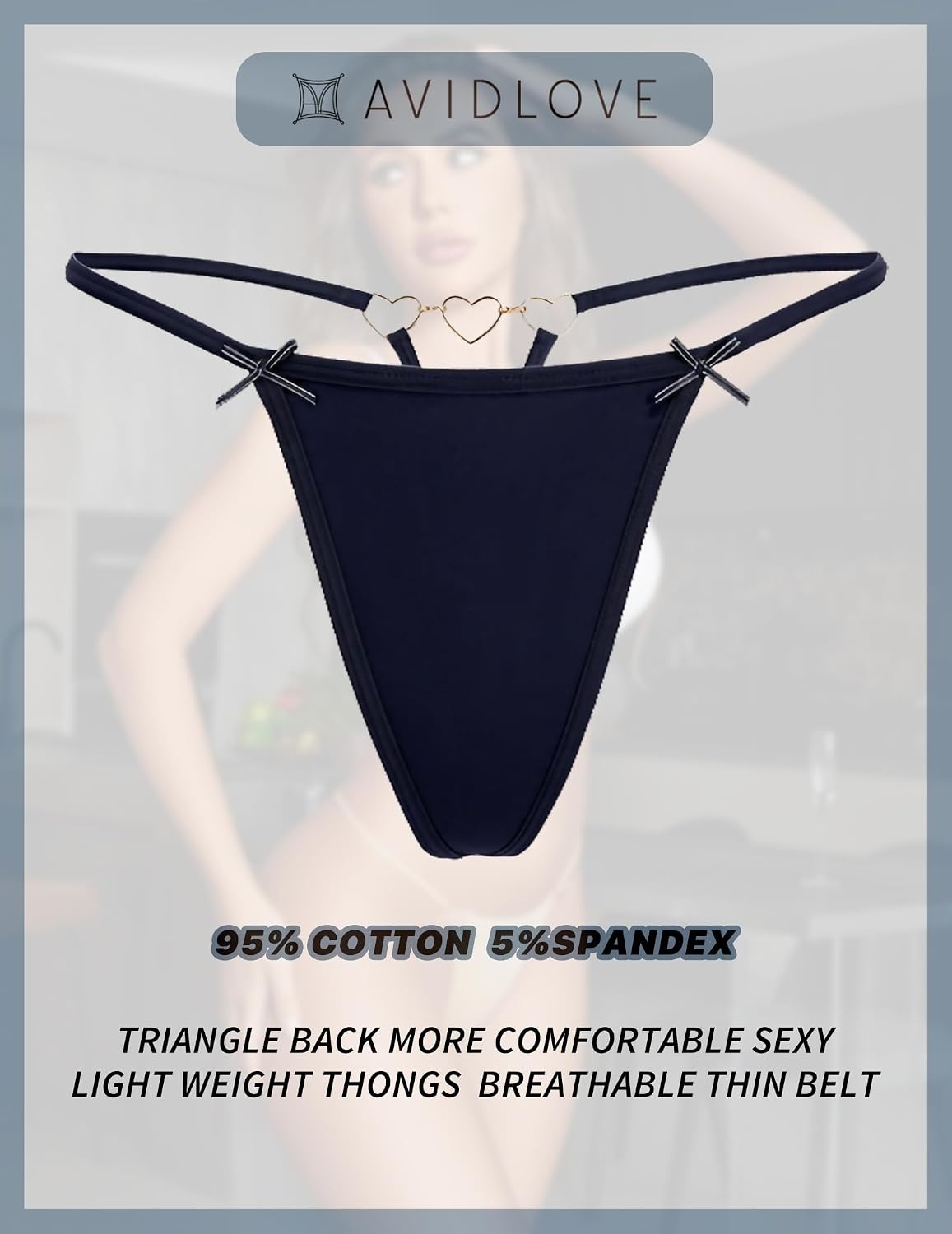 image:imageAvidlove G String Thongs for Women Sexy Lingerie Panties Cotton T Back UnderwearNavy Blue