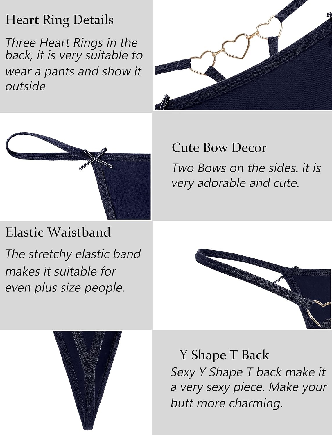 image:imageAvidlove G String Thongs for Women Sexy Lingerie Panties Cotton T Back UnderwearNavy Blue