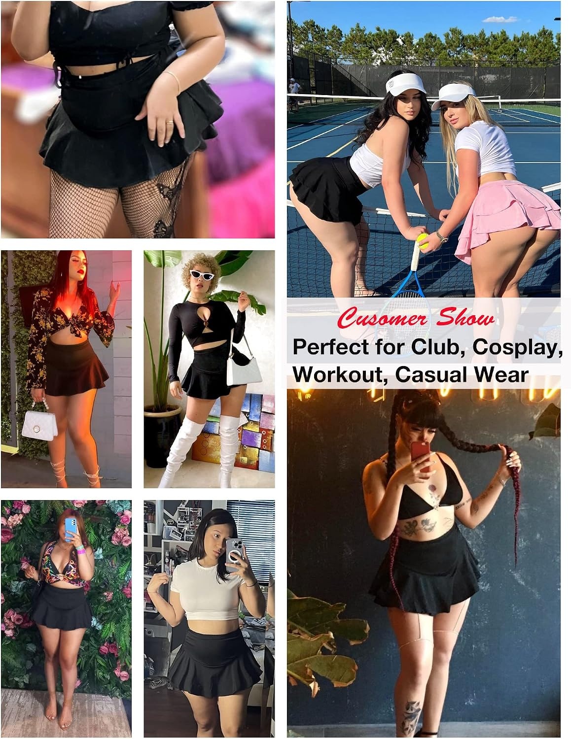 image:imageAvidlove Mini Skirt for Women Sexy Solid Ruffle Trim Lingerie Skirt Short High Waist Two Layer Hem SkirtBlack