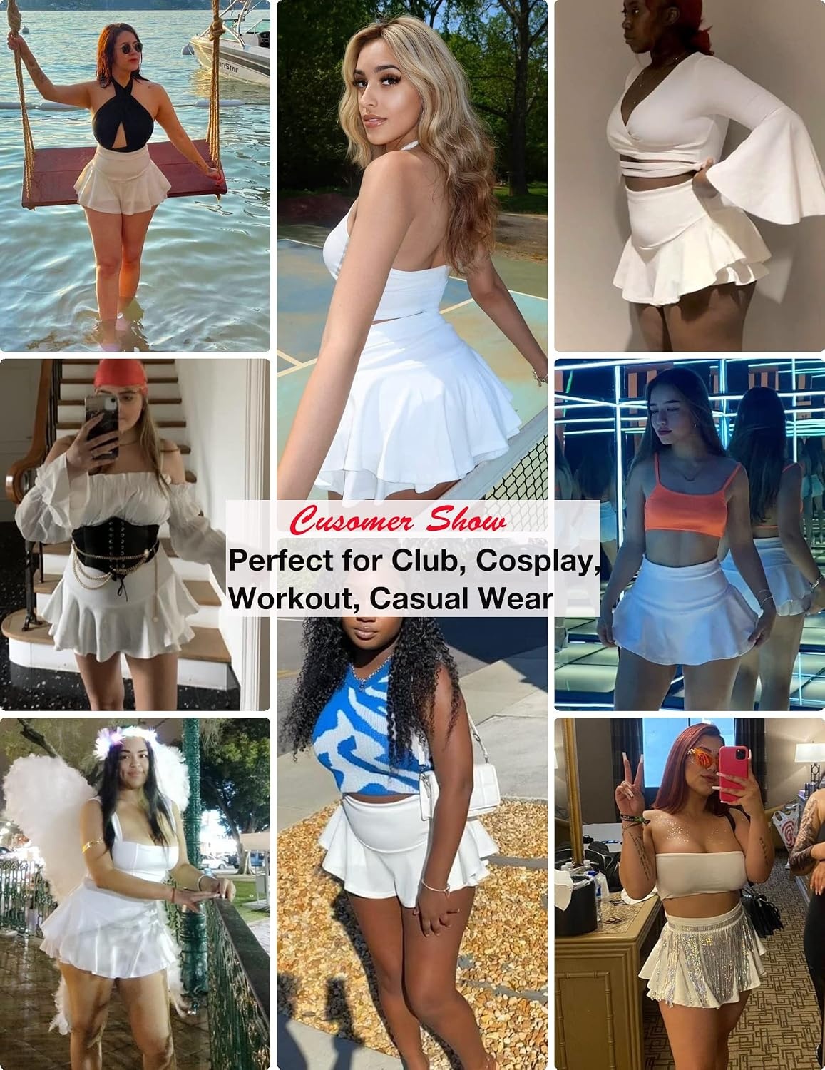 image:imageAvidlove Mini Skirt for Women Sexy Solid Ruffle Trim Lingerie Skirt Short High Waist Two Layer Hem SkirtBwhite