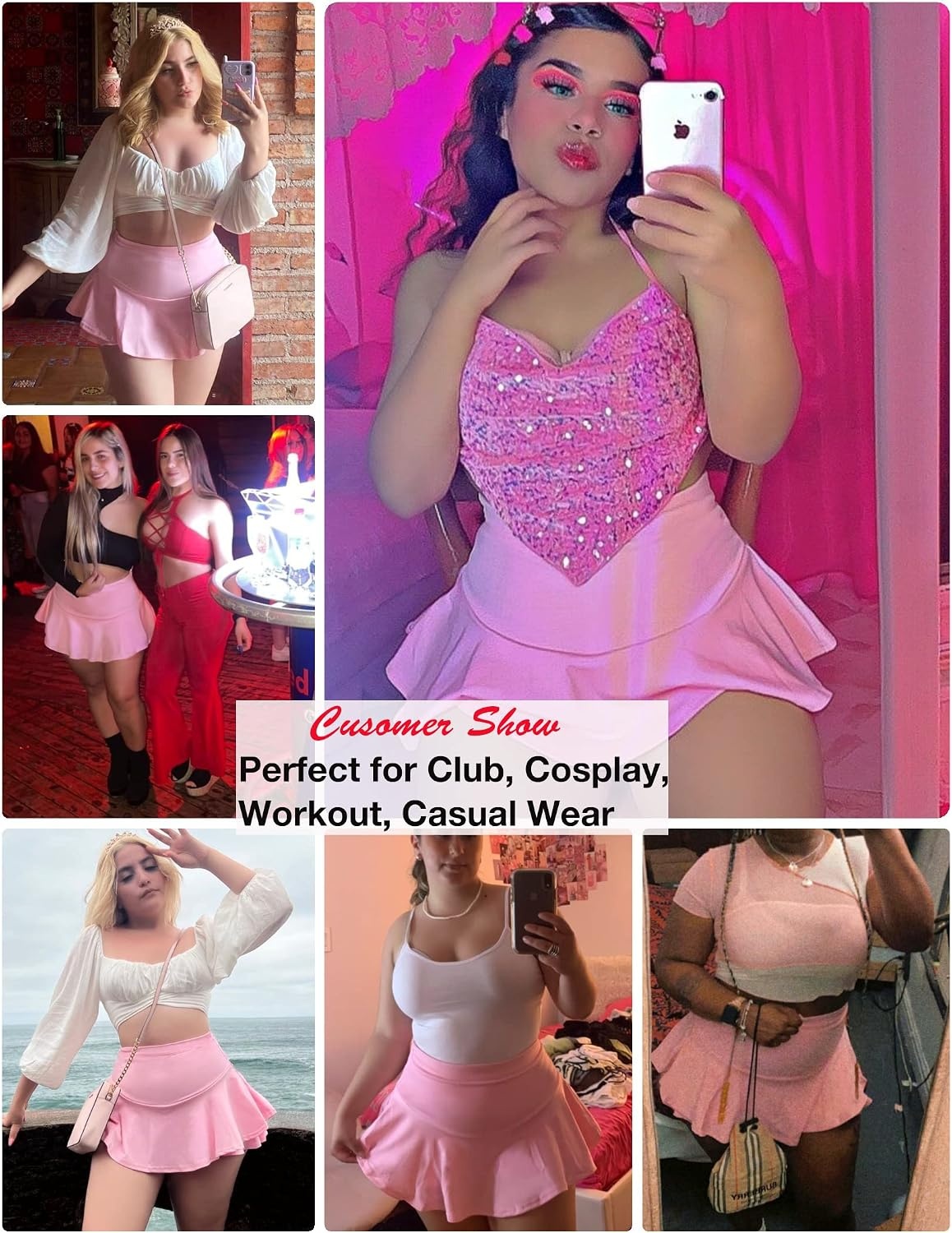 image:imageAvidlove Mini Skirt for Women Sexy Solid Ruffle Trim Lingerie Skirt Short High Waist Two Layer Hem SkirtPink