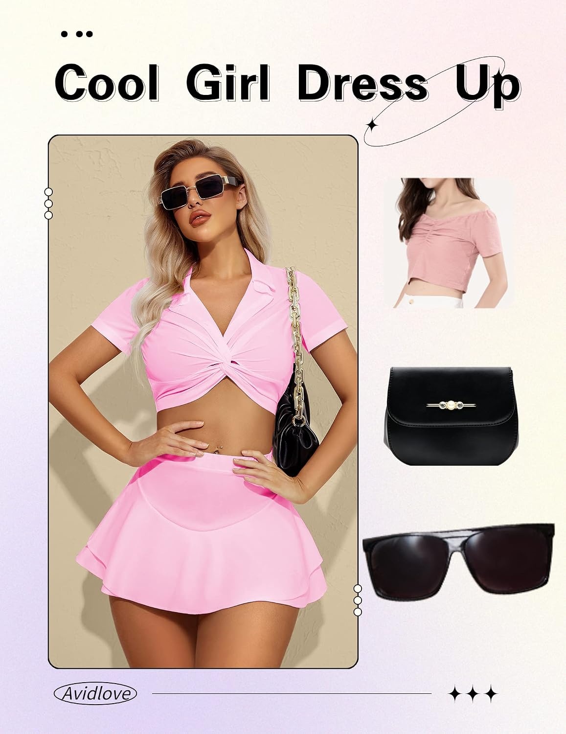image:imageAvidlove Mini Skirt for Women Sexy Solid Ruffle Trim Lingerie Skirt Short High Waist Two Layer Hem SkirtPink
