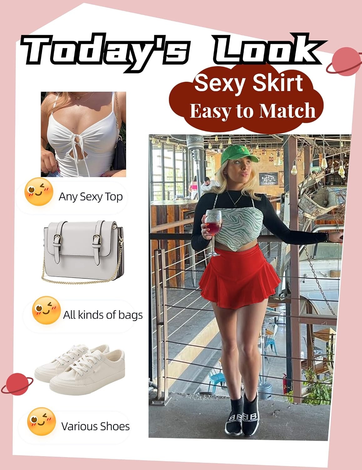 image:imageAvidlove Mini Skirt for Women Sexy Solid Ruffle Trim Lingerie Skirt Short High Waist Two Layer Hem SkirtRed