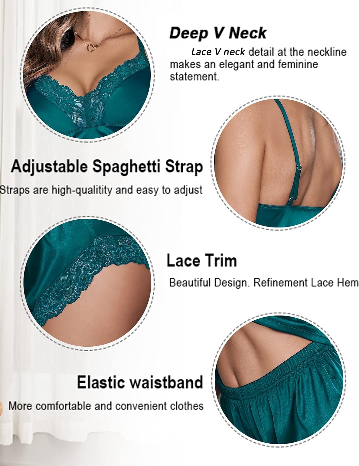 image:imageAvidlove Satin Pajamas Set Womens Lace Sleepwear Sexy Lingerie Cami Shorts Set SXXLBlue Green