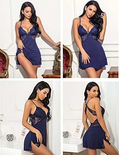 image:imageAvidlove Women Lingerie Modal Lace Side Slit Chemise Sleepwear Babydoll Teddy LingerieAblue