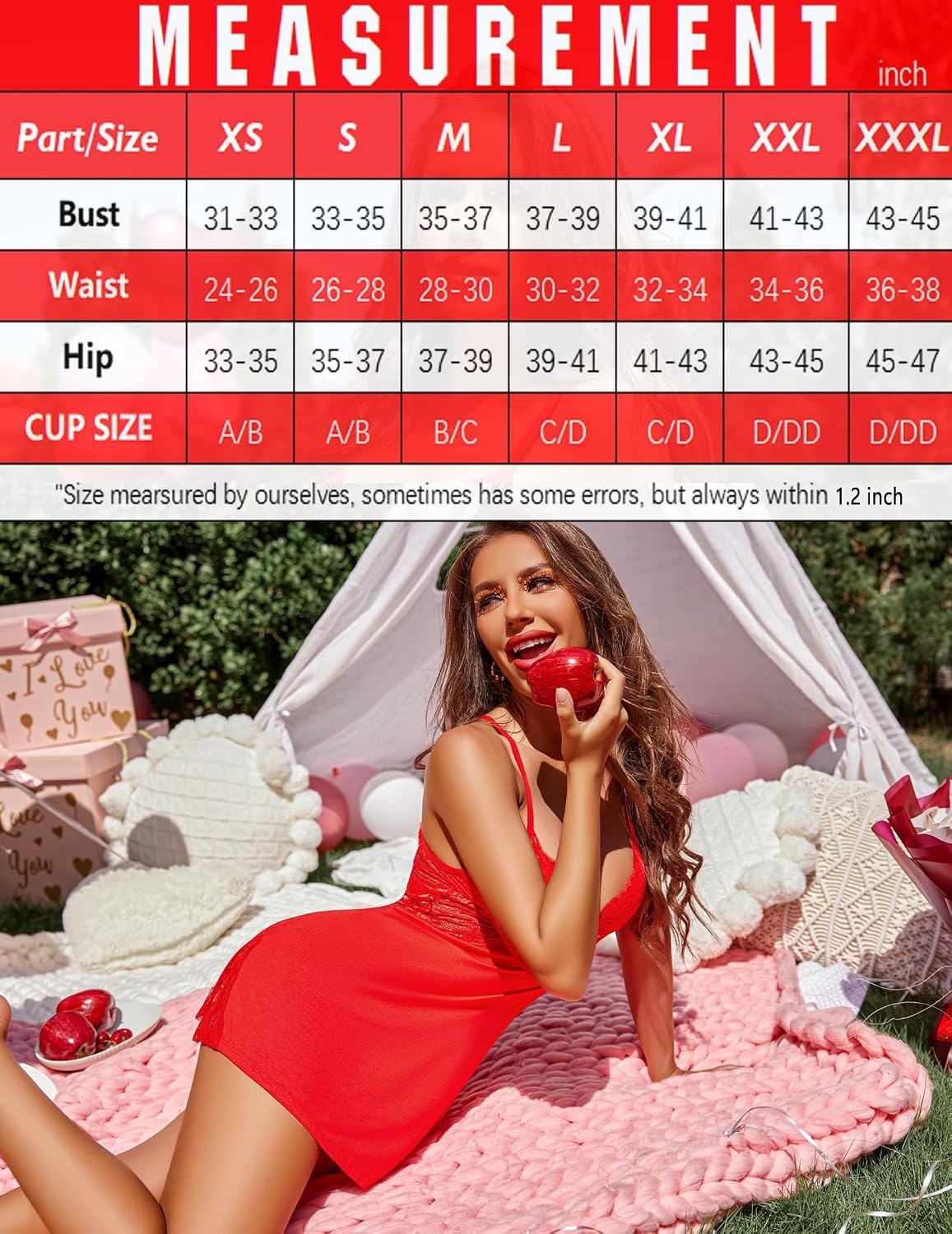 image:imageAvidlove Women Lingerie Modal Lace Side Slit Chemise Sleepwear Babydoll Teddy LingerieAred