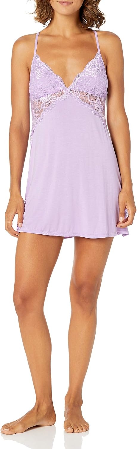image:imageAvidlove Women Lingerie Modal Lace Side Slit Chemise Sleepwear Babydoll Teddy LingerieLight Purple