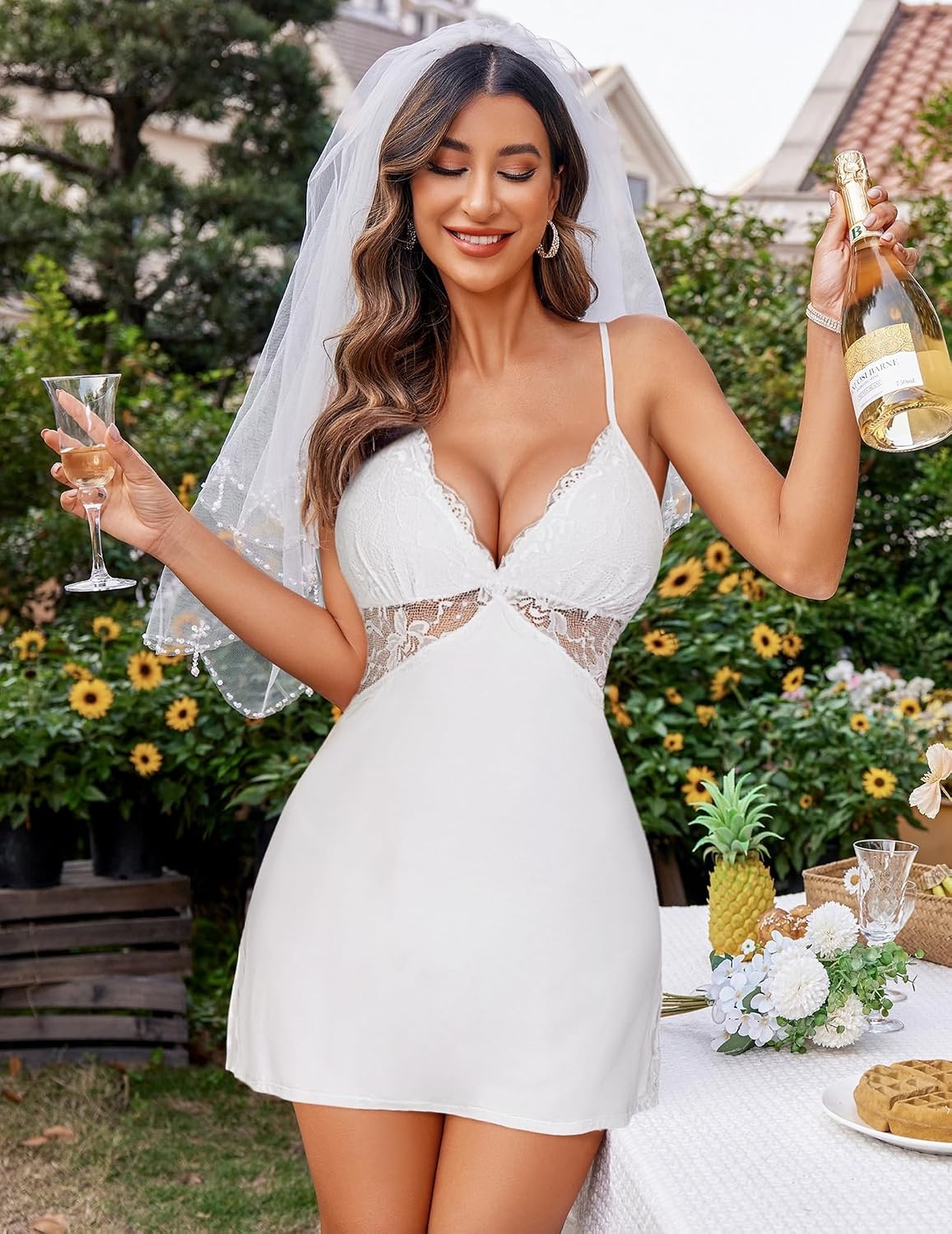 image:imageAvidlove Women Lingerie Modal Lace Side Slit Chemise Sleepwear Babydoll Teddy LingerieWhite
